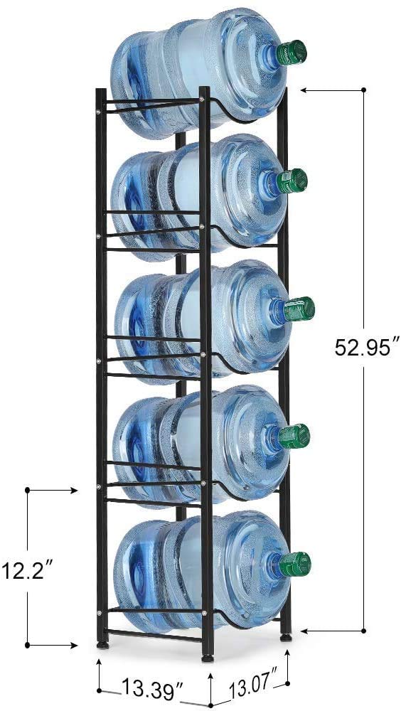 LIANTRAL Water Cooler Jug Rack  5-Tier Heavy Duty Water Bottle Holder Storage Rack for 5 Gallon Water Dispenser  Save Space (Black)