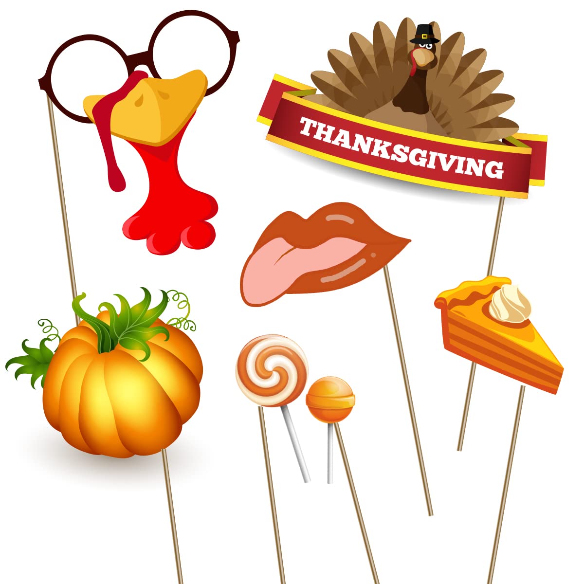 33Pcs Thanksgiving Photo Booth Props Funny Turkey Day Fall Photo Props Kits Diy Selfie Festival Autumn Pumpkin Props With Stick