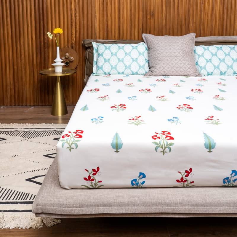 Urban Space Regal 100% Cotton 200 Tc Bedsheet For King Bed, King Bedsheet Cotton With 2 Pillow Covers (Size 108 X 108 Inches, Hi