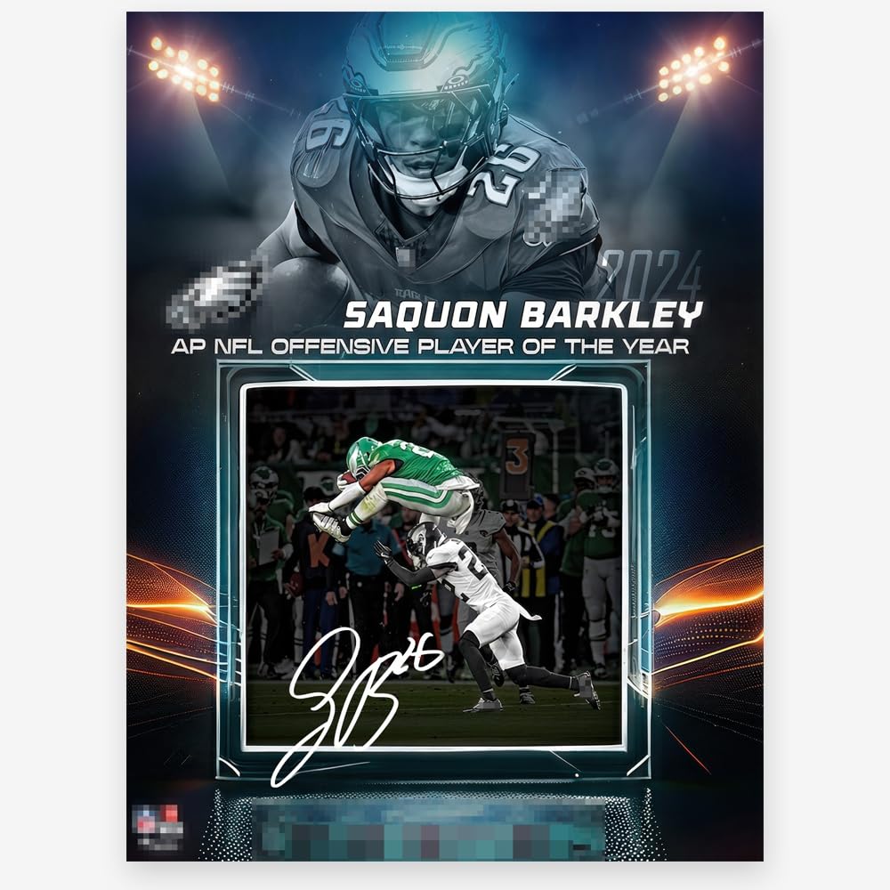 Whzkcyh 2025 Rugby Star Saquon Barkley Poster For Kids Bedroom Wall Decor-Football Superstar Signed Posters Canvas Art Print Pic