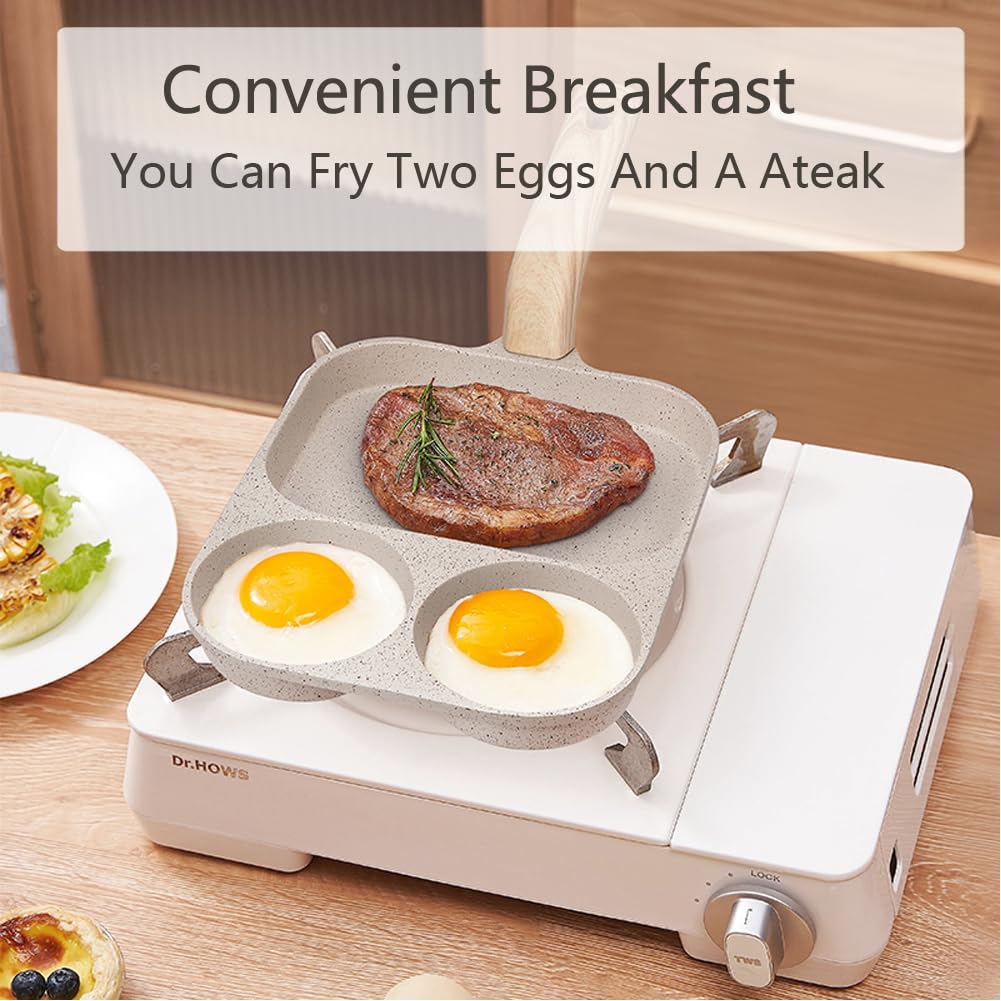 Miugo Egg Pan Nonstick Frying Pan,Egg Frying Pan 3 Section,Omelette Pan Aluminium Alloy Pancake Pan For Breakfast,Suitable For G