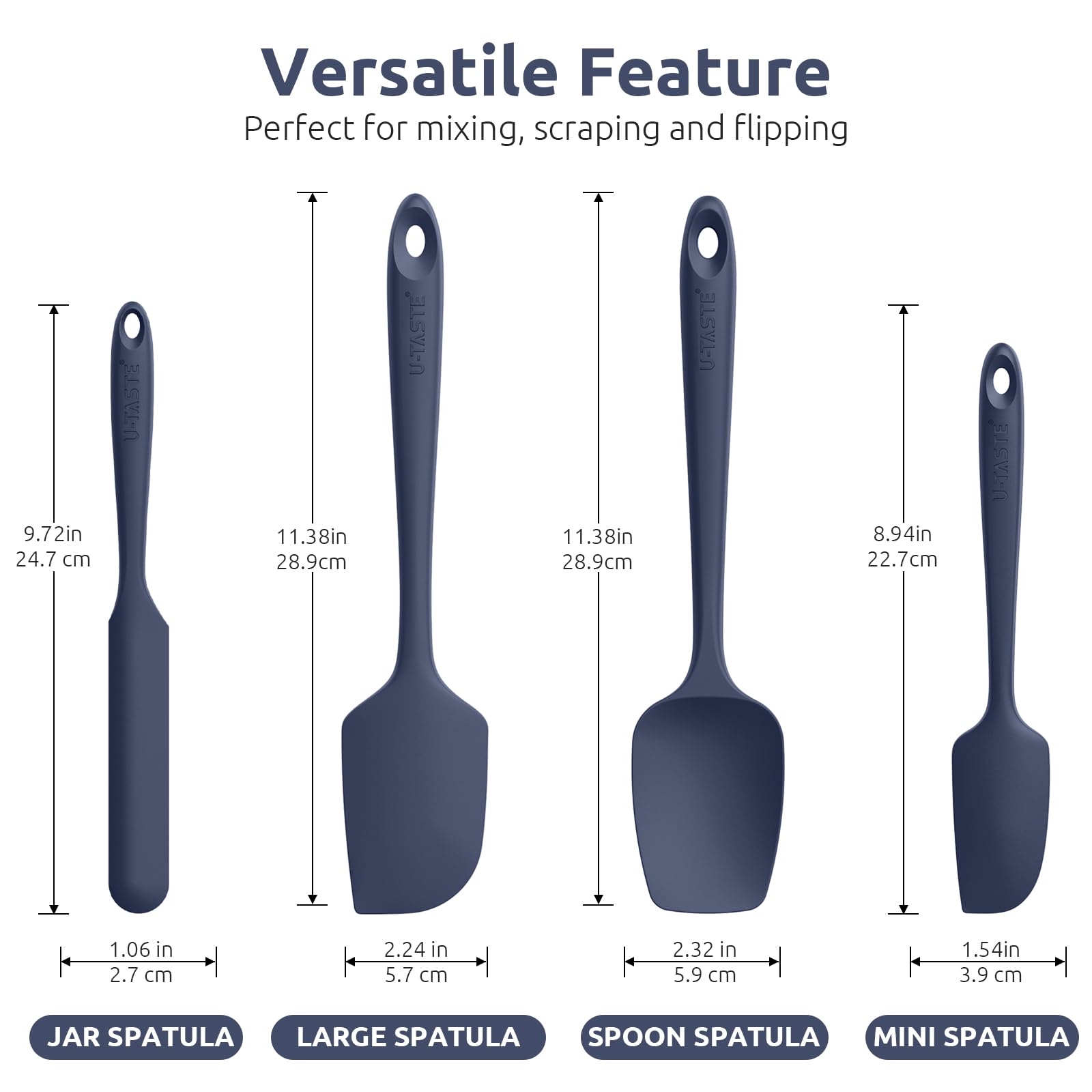 Heat Resistant Silicone Spatula Set: U-Taste 600F High Temp Seamless Food Grade Food Grade Flexible Rubber Silicon Kitchen Cooki