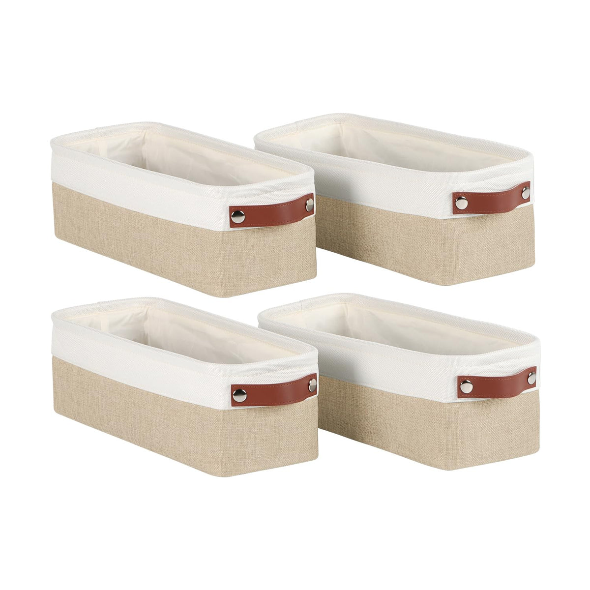 Univivi 4Pc Long Narrow Storage Baskets, Small Fabric Storage Bins With Pu Handles For Closet,Cabinet,Countertop Organizing Smal