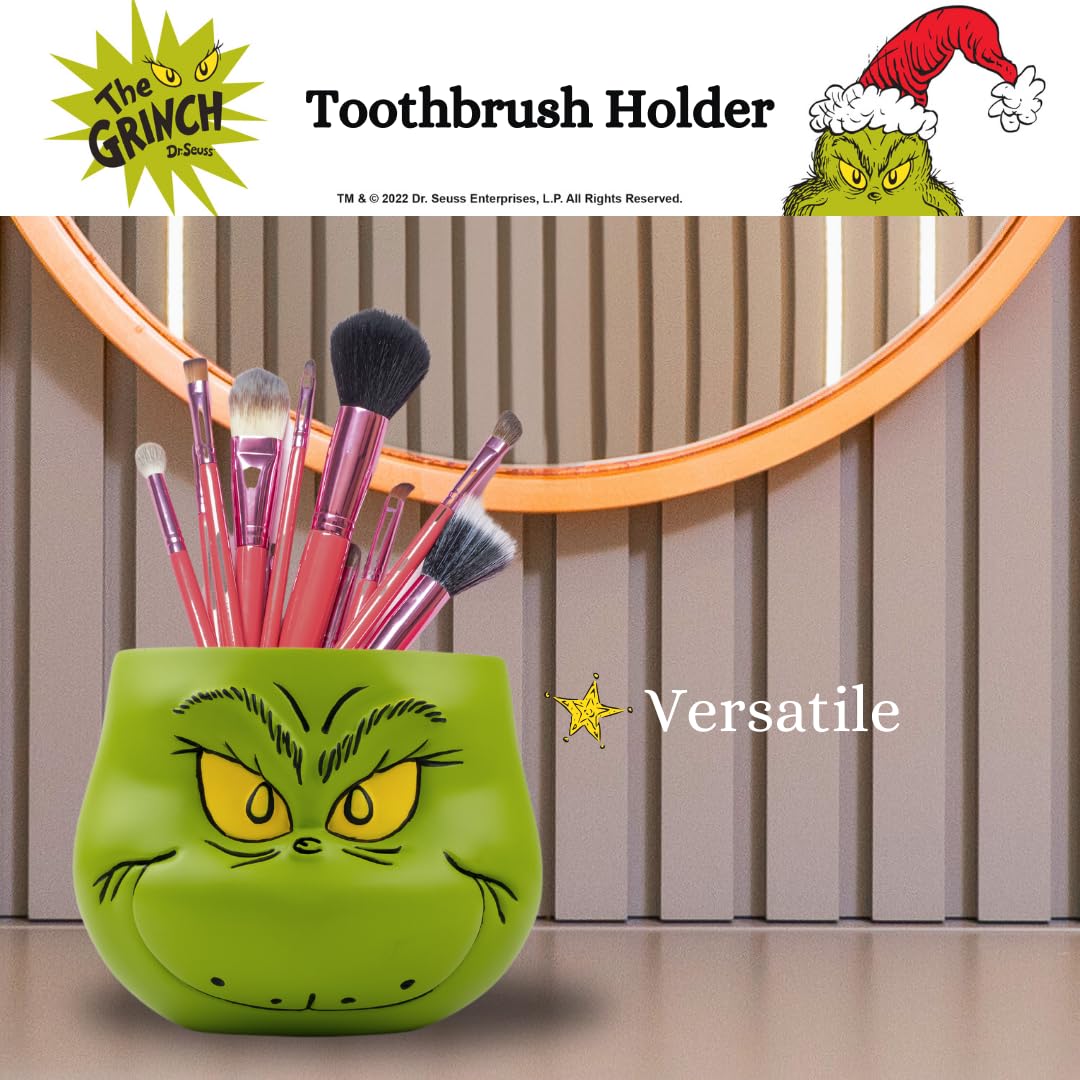 Collectibles Dr. Seuss' The Grinch Holiday Christmas Toothbrush Holder - Makeup Brushes/Pens Tumbler, (Officially Licensed Produ