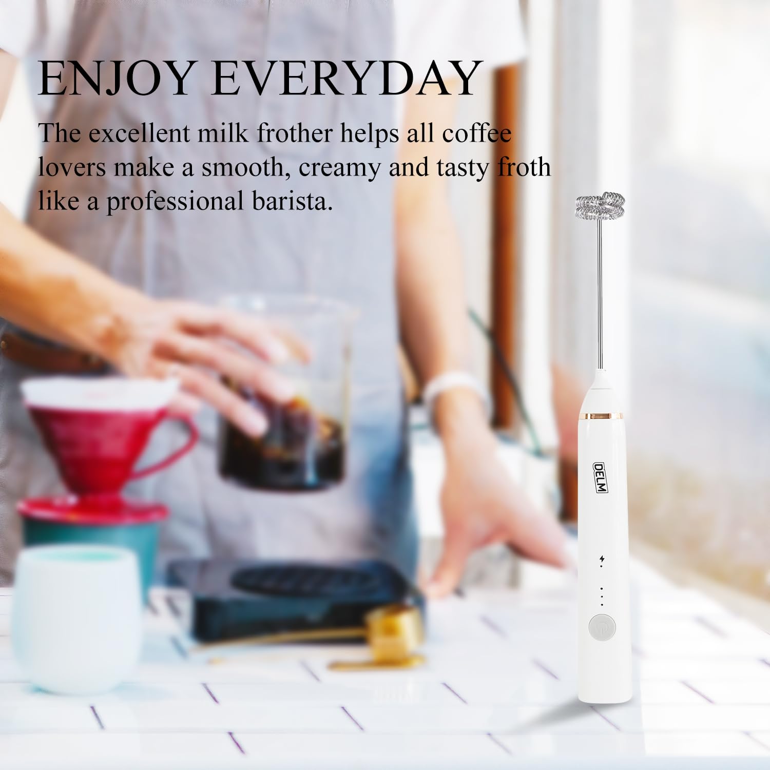 Delm Milk Frother Electric Usb Stainless Steel Accessory - Frother Wand Foam Maker For Lattes - Milk Frother Handheld For Cappuc