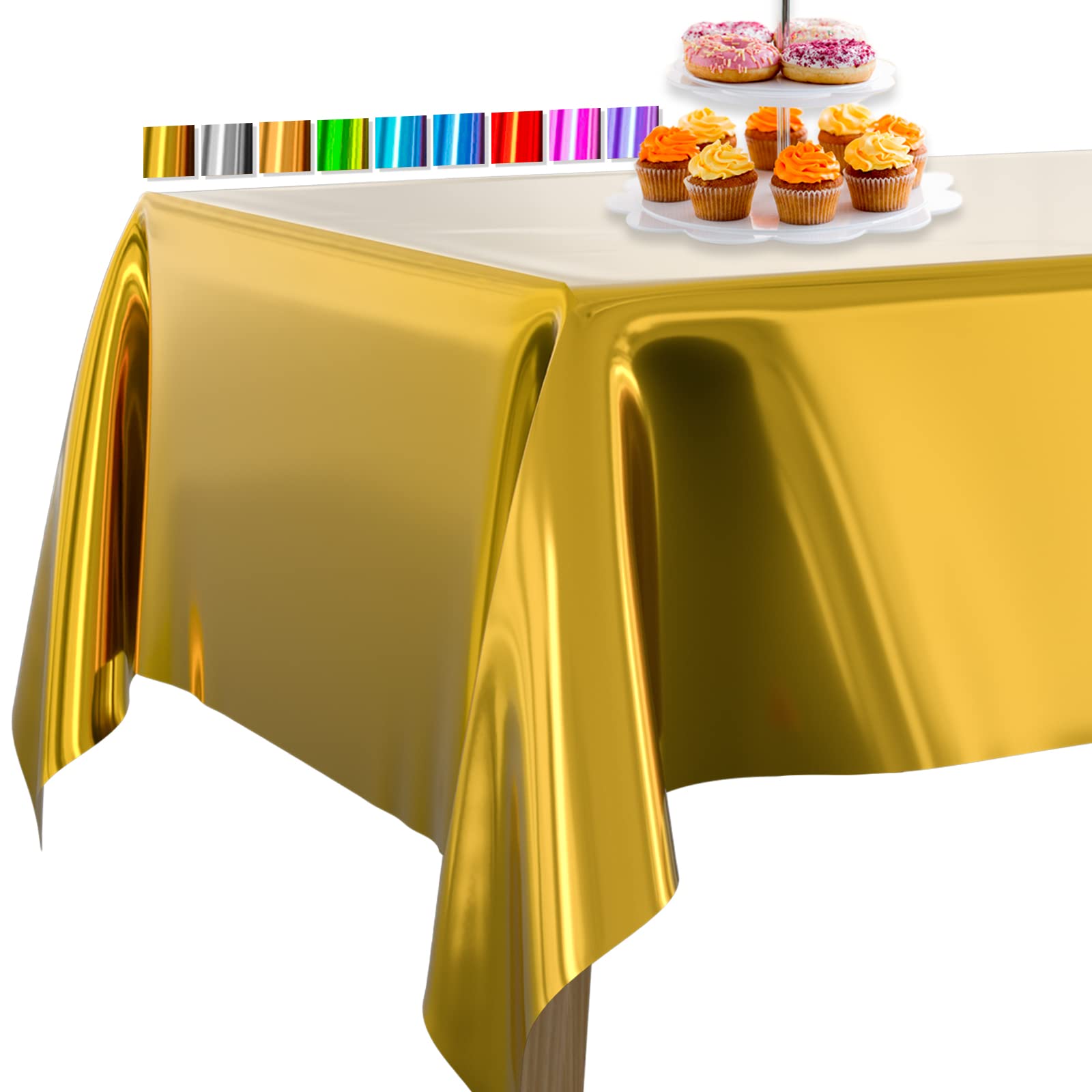 Partywoo Gold Foil Tablecloth, 3 Pack 54 X 108 Inch Rectangle Tablecloth, Foil Tablecloth For 6 To 8 Foot Table, Metallic Table