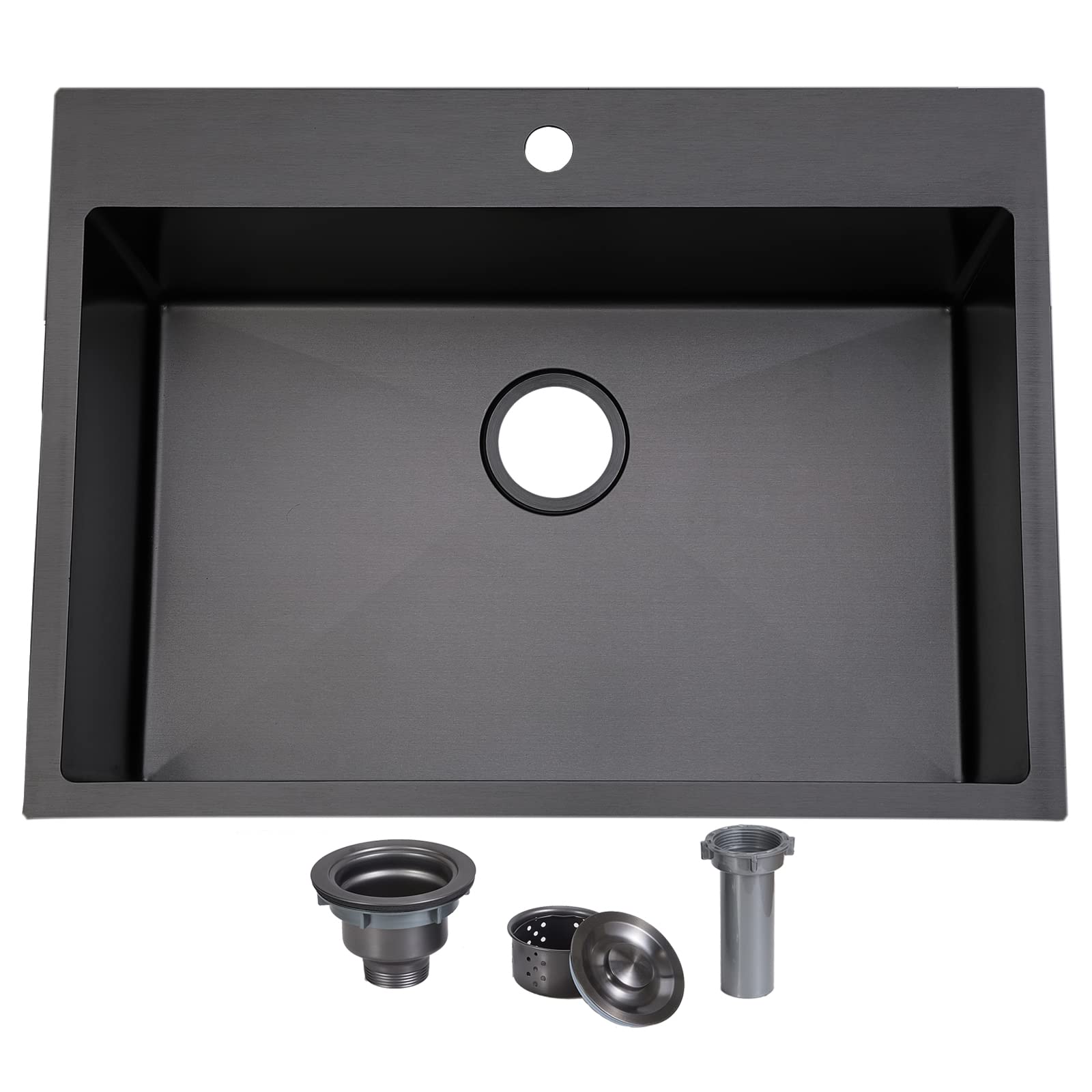 Shaco 28 Inch Black Drop In Stainless Steel Kitchen Sink, Gunmetal Black Top Mount Rv Laundry Utility Sink, 9 Inch Deep Single B