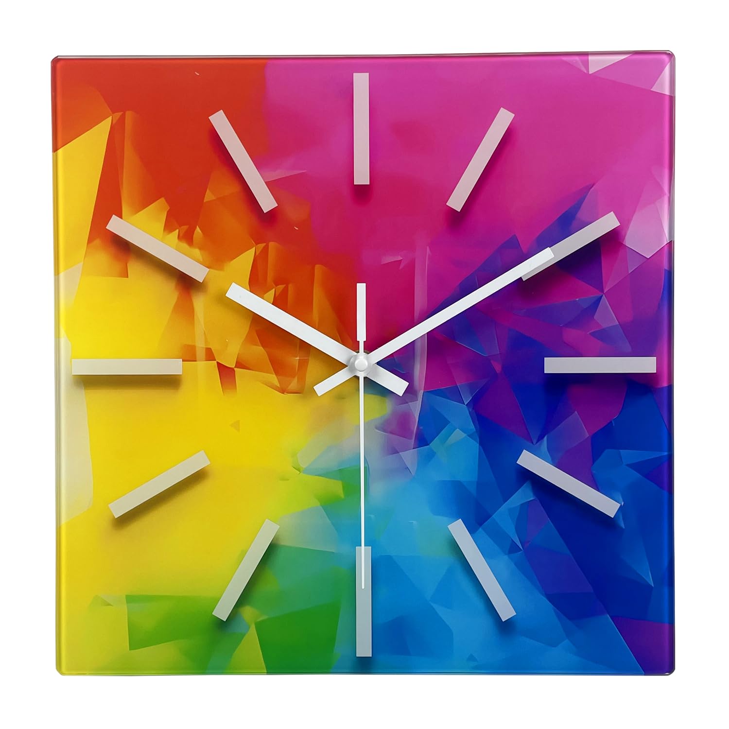 Constantplanet Square Glass Wall Clock Silent - Analog Wall Clocks Battery Operated 12 Inch - Colorful Wall Clock For Bedroom Li