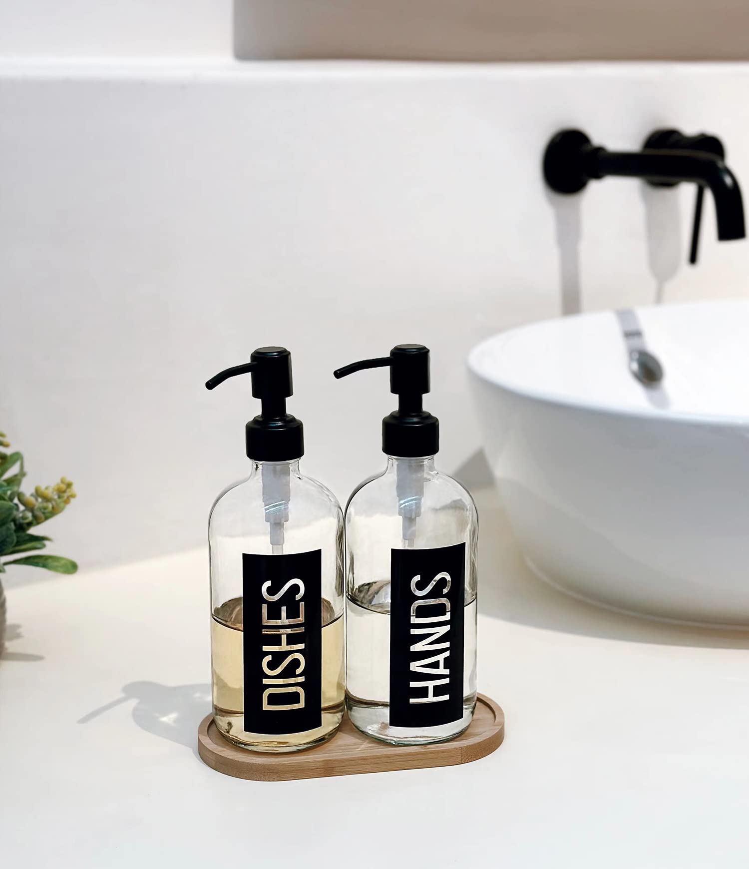 Jasai 2Pack 18Oz Glass Soap Dispenser With Black Stainless Steel Pump, Kitchen Soap Dispenser With Classy Black Hands & Dishes L