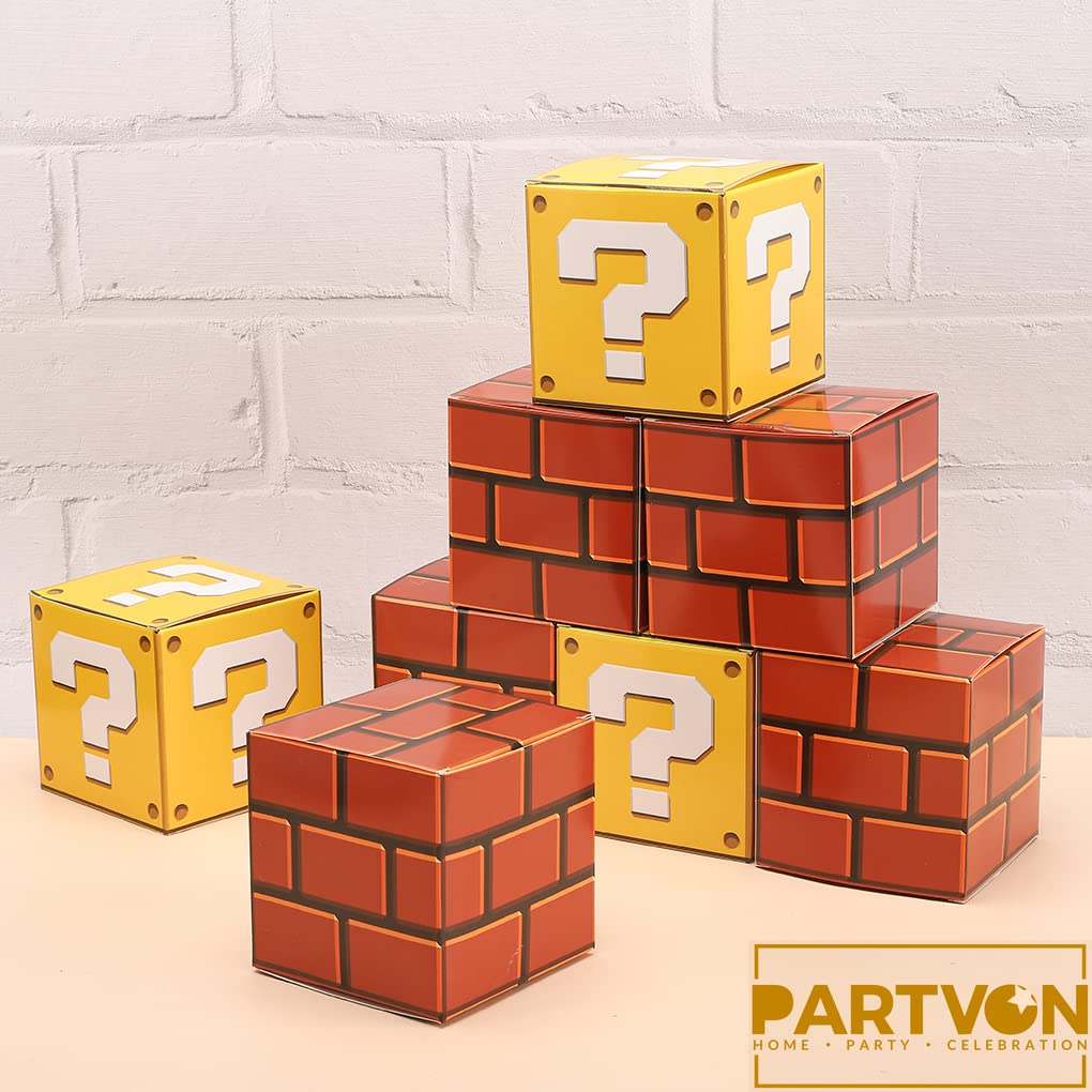 PARTVON Video Game Treat Boxes  24 PCS Brick Candy Boxes for Party Supplies  Video Game Theme Party Favors