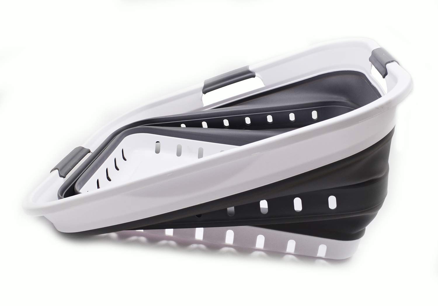 SAMMART 42L (11 gallon) Collapsible Plastic Laundry Basket - Foldable Pop Up Storage Container/Organizer - Space Saving Hamper/Basket (1  White/Dark Grey)