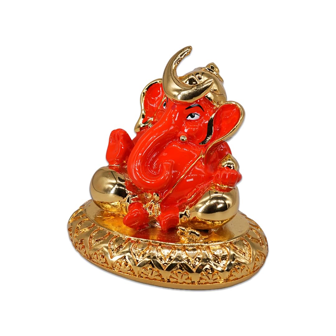 Aarya24Kt Gold Plated Chanda Ganesha With Base |Ganpati Idol For Car Dashboard, Office Desk & Home Temple | Prosperity & Protect