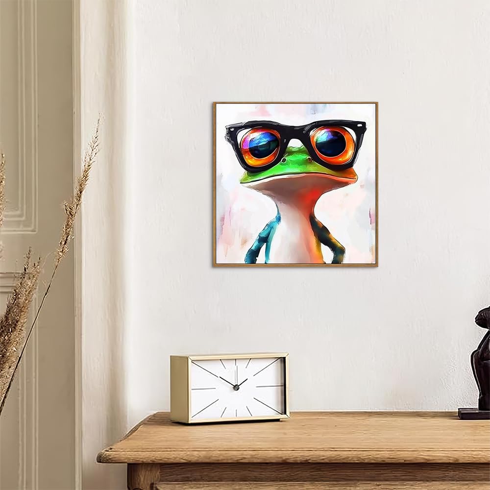 ARTZIO Funny Frog Wall Art Framed Canvas - 8x10 Inch Abstract Green Animal Decor,Cute Ready to Hang Modern Living Room & Bedroom