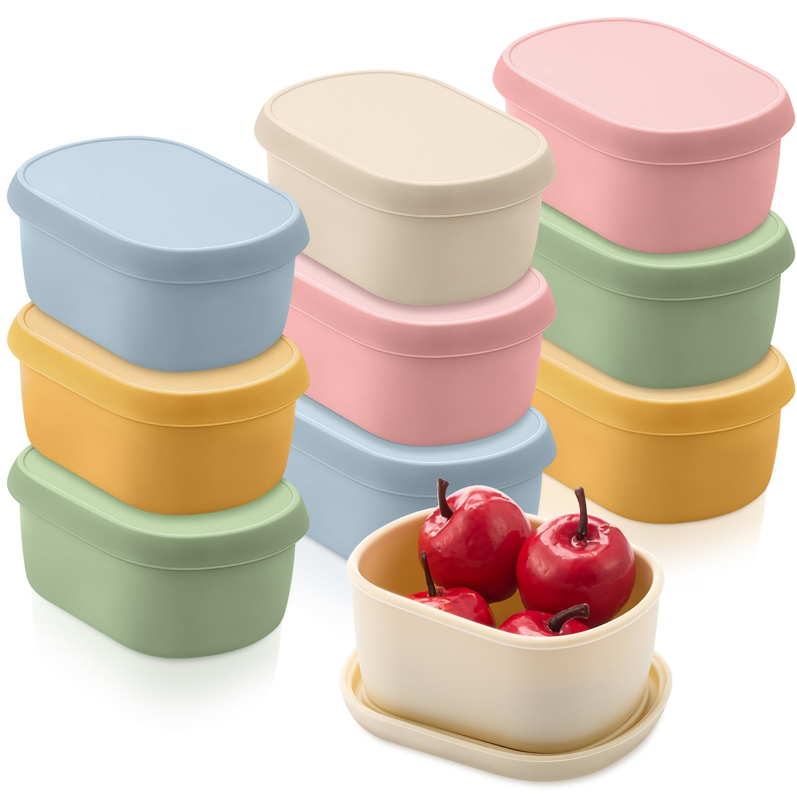 Layhit 10 Pcs 6.76 oz Silicone Snack Containers with Lids, Small Silicone Lunch Container for Kids, Reusable Stackable Small Lun