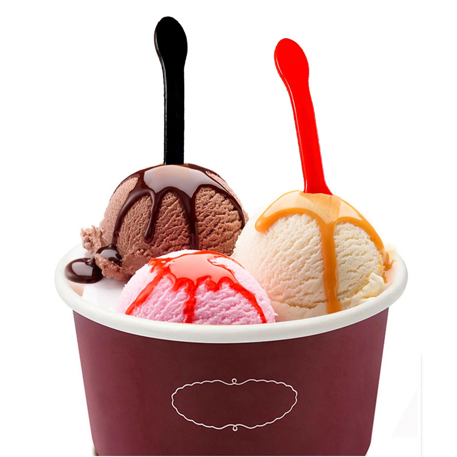 100 Pieces Ice Cream Scoops, Independent Packaging Disposable Cake Spoon, Plastic Yogurt Pudding Spoon, Ice Cream Spoon (Black)