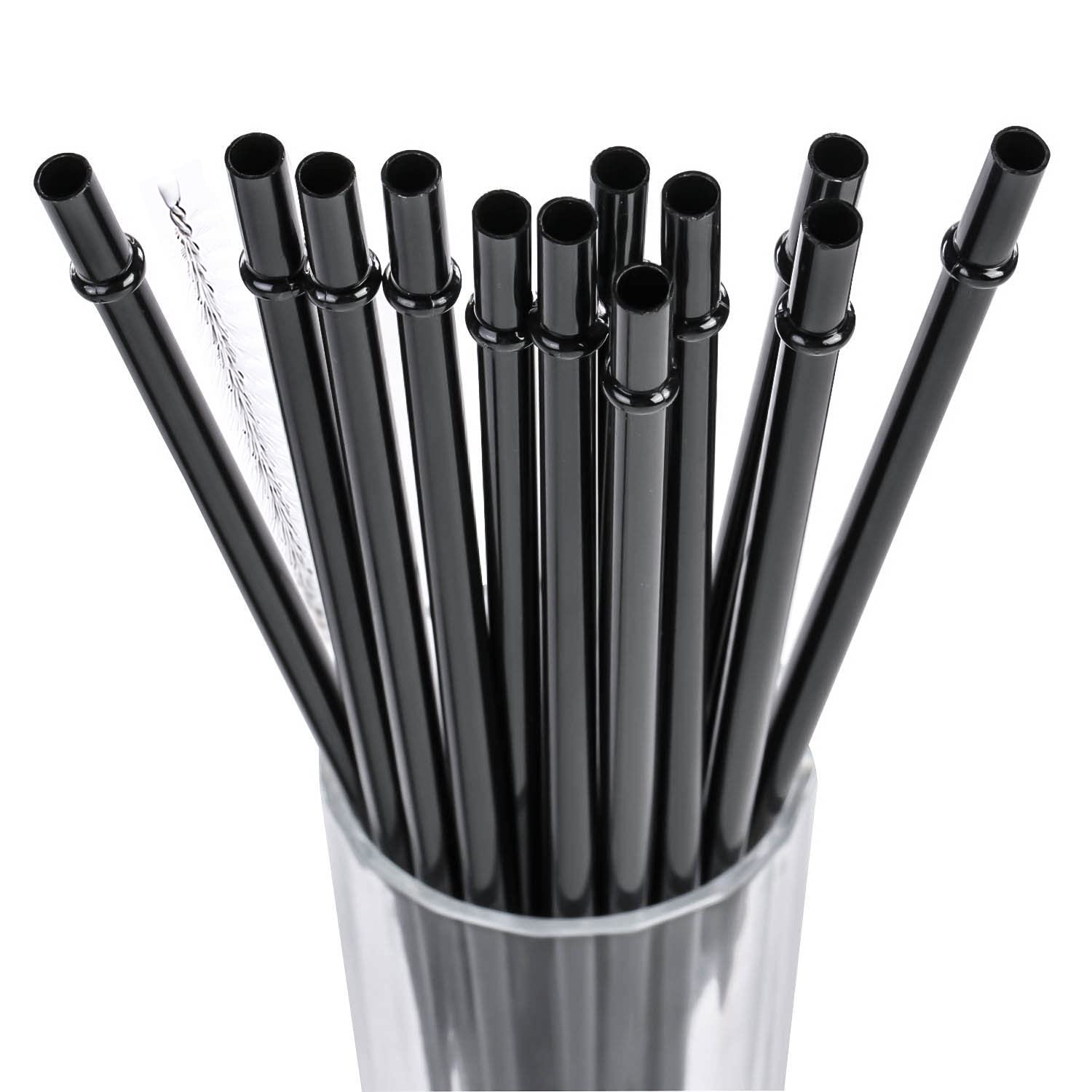 DAKOUFISH 11 Inch Long Black Reusable Plastic Replacement Drinking Straws for 24 oz 32oz 40oz Mason Jar,Tumblers, Set of 12 with