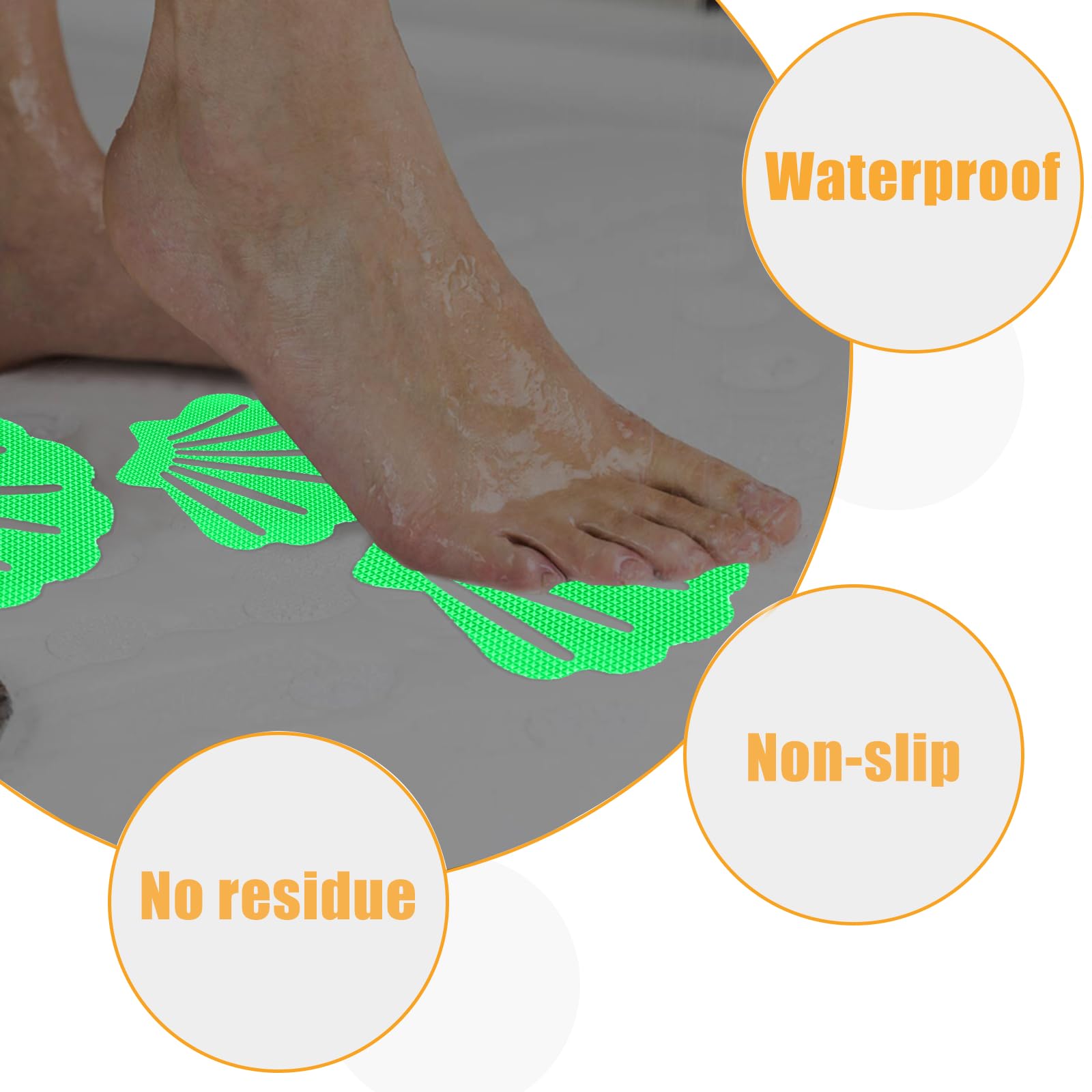 Coufce 30 Pcs Non Slip Bathtub Stickers Luminous Green Adhesive Decals Sea Shell Shape Shower Stickers For Floor, Ladders, Bath