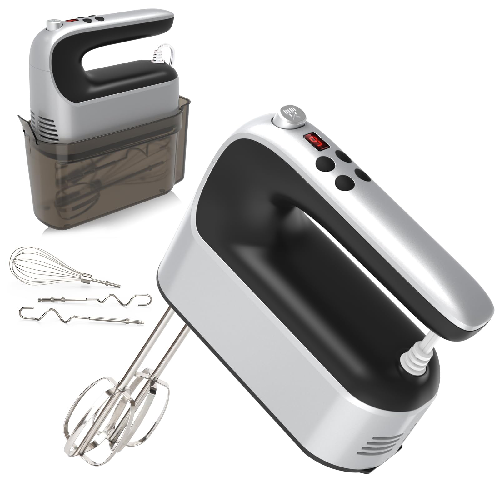 Yomelo 9-Speed Digital Hand Mixer Electric, 400W Powerful DC Motor, Baking Electric Handheld with Snap-On Storage Case, 5 Stainl