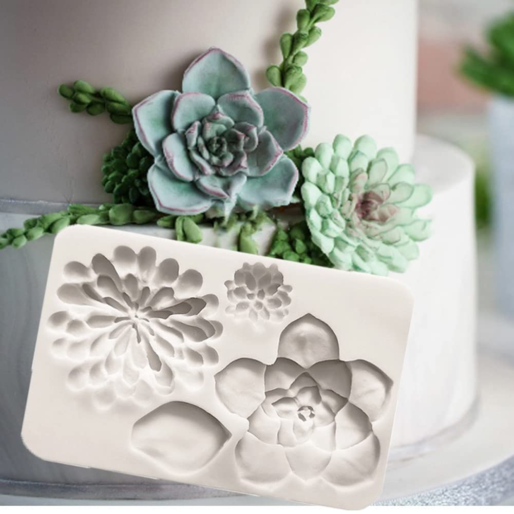 Kuuguu 2 Pcs Succulent Fondant Molds, Tropical Succulent Plant Cake Decorating Mold, For Diy Cupcake Toppers Gumpaste Mold Polym