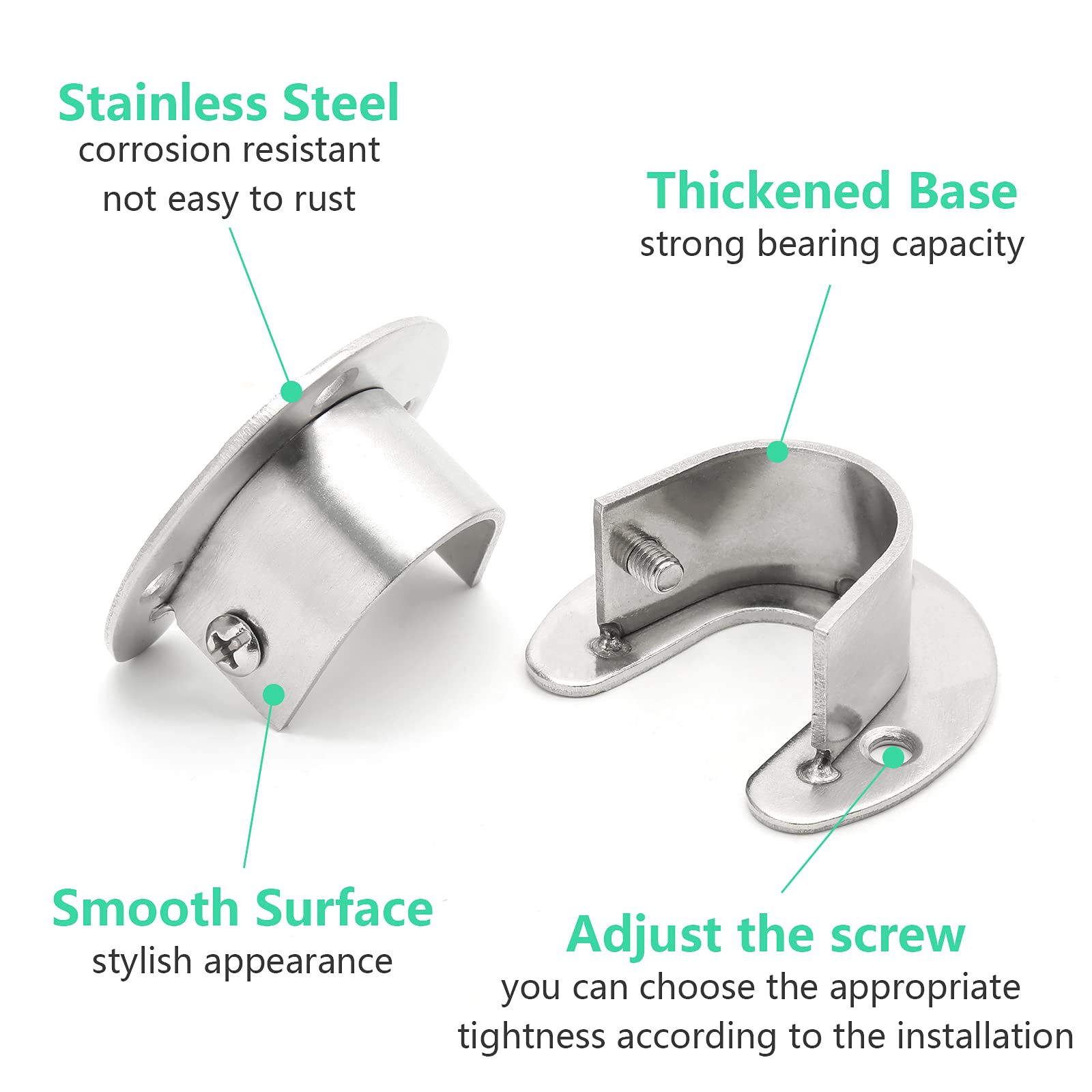 Suiwotin 8 Packs Stainless Steel Closet Rod End Supports 1 Inch Wardrobe Bracket Heavy Duty Closet Pole Sockets Flange Rod Holder  U-Shaped with Screws  Silver
