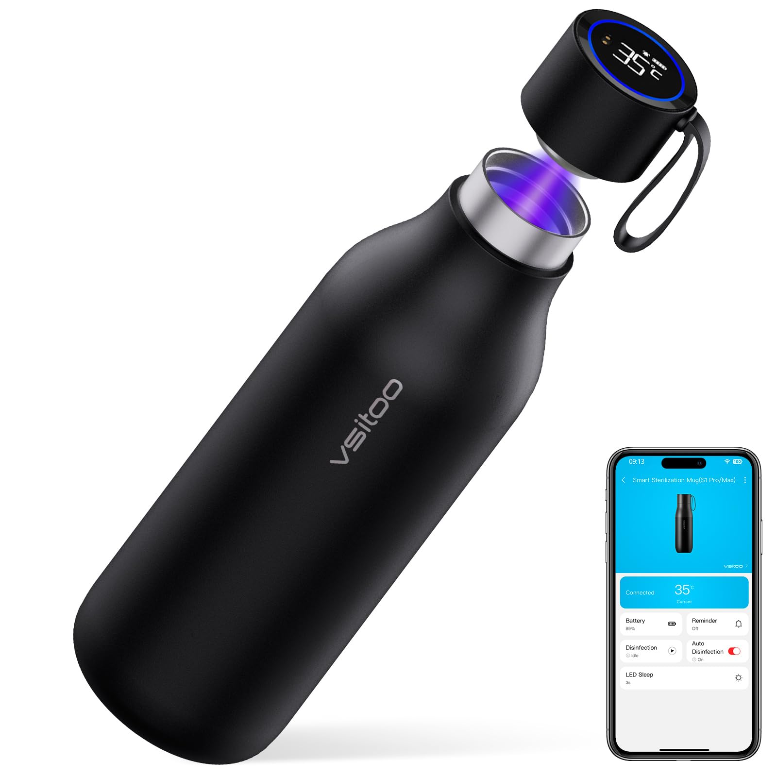 VSITOO S1 Max 33oz Insulated Stainless Steel SelfCleaning Water Bottle
