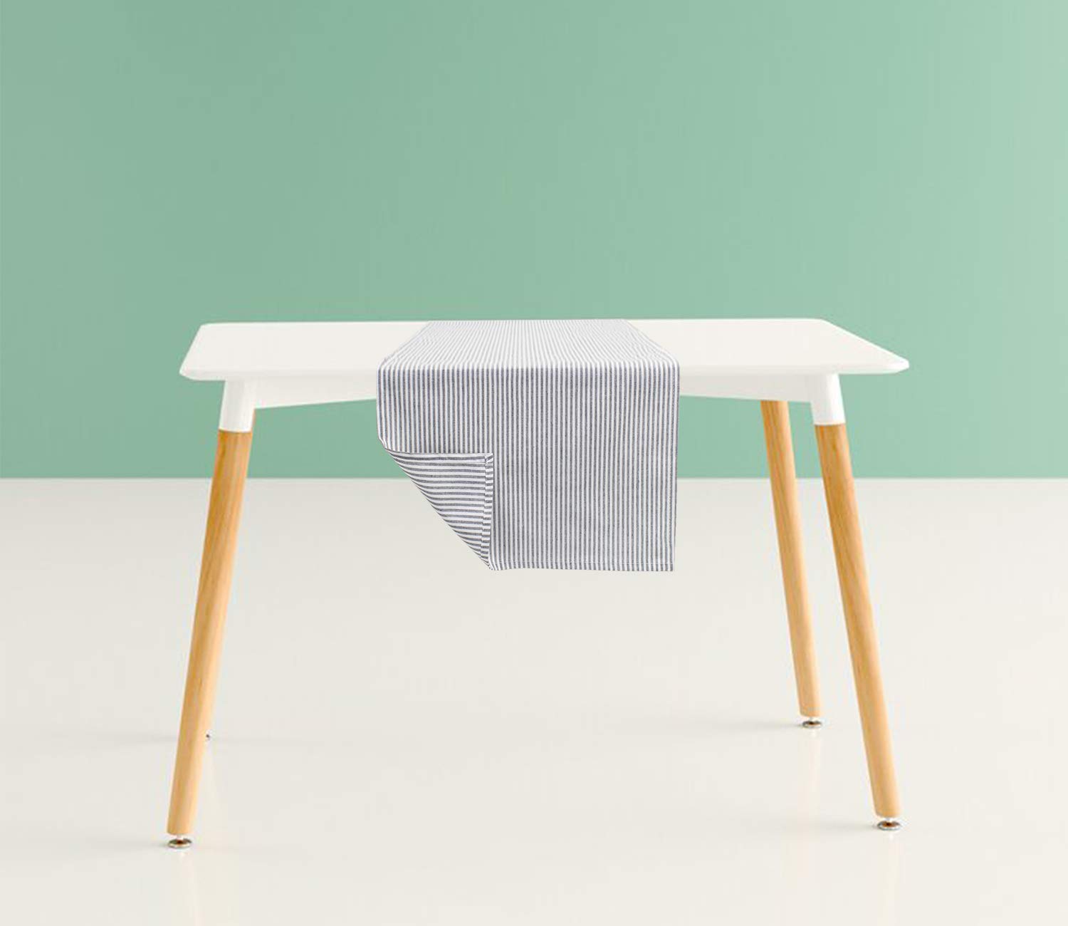 Fennco Styles Simple Ticking Stripes Reversible Pure Cotton Table Runner 16 X 72 Inch - Grey Soft Table Cover For Everyday Use,