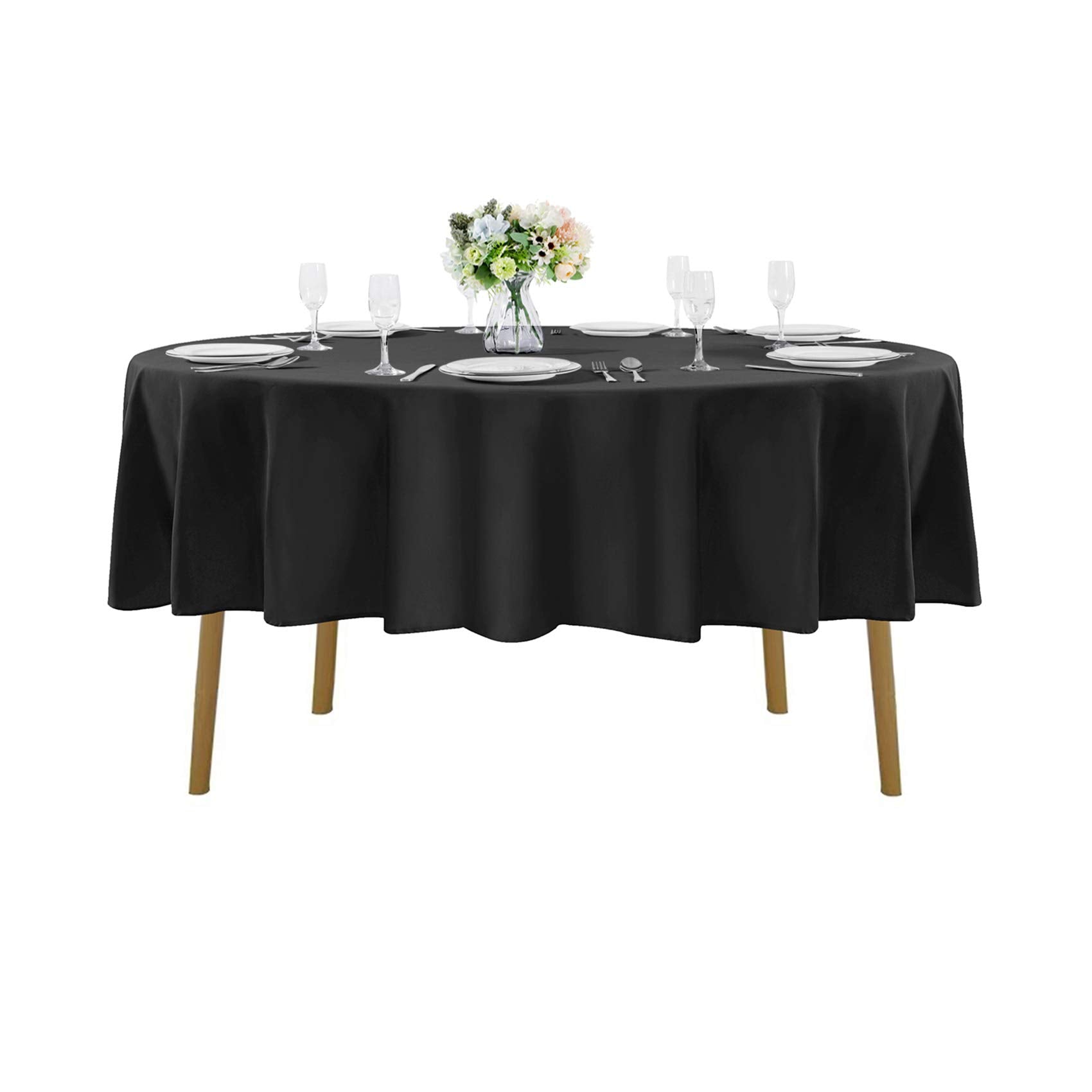 60 Inch Round Tablecloth Washable Polyester Table Cloth Decorative Table Cover For Wedding Party Dining Banquet(60 Inch,Black)