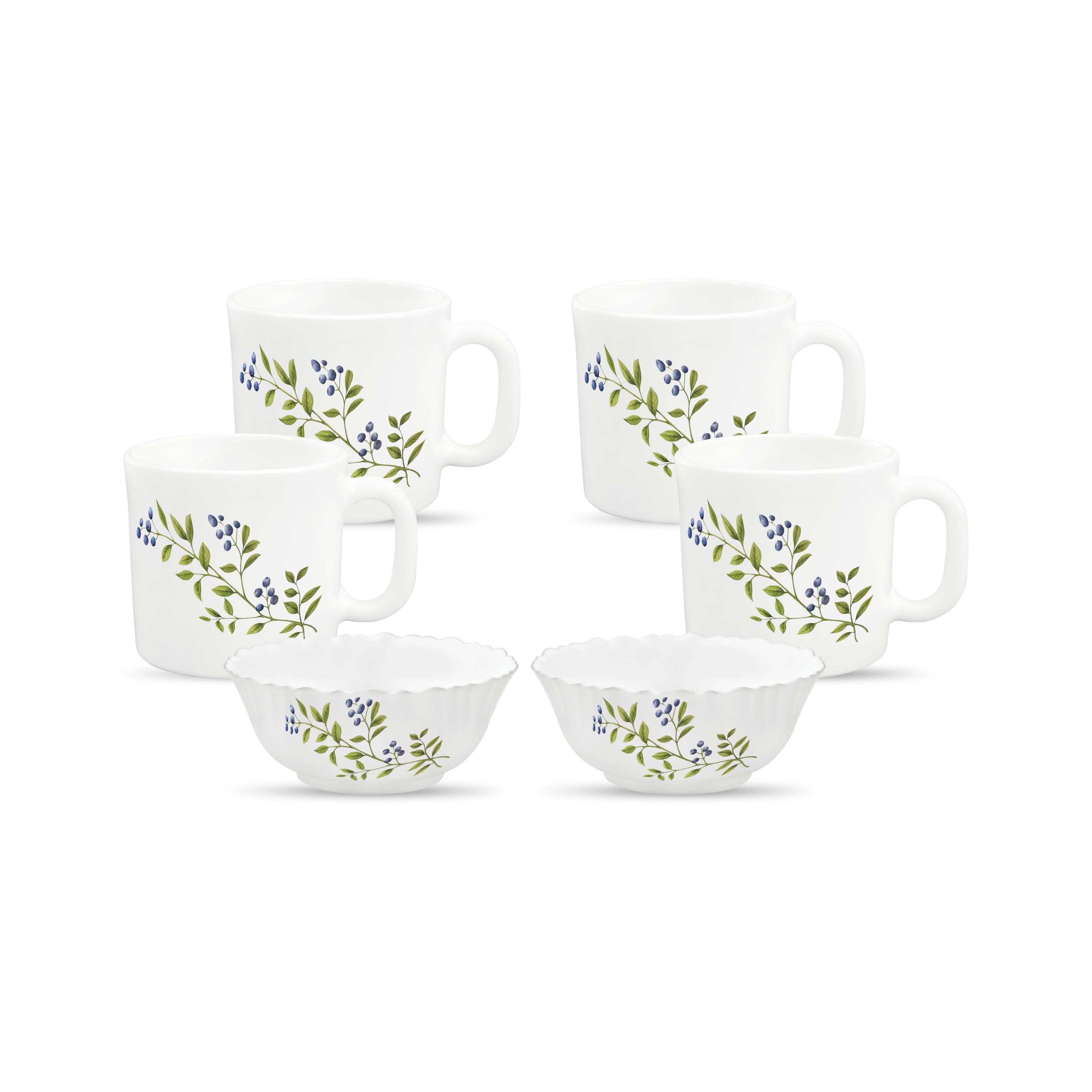 La Opala Novo Collection Opal Glass Crockery | Gift Set of 6 | Coffee Time Set 6 pcs Lush Greens | Bowls & Coffee Mugs | Microwa