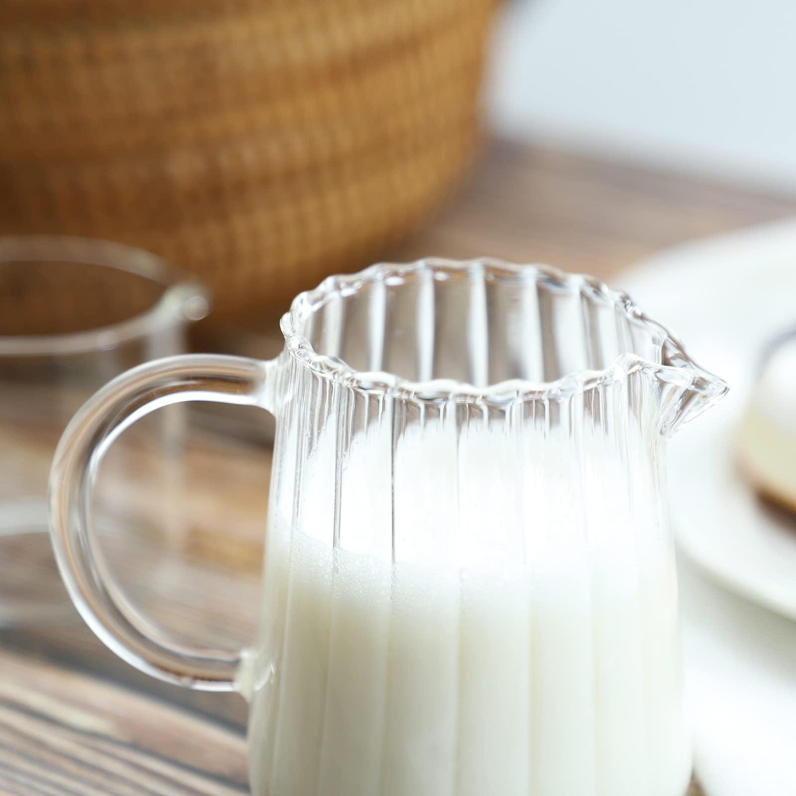 Choold Elegant Wave Shaped Crystal Glass Creamer Coffee Pitcher/Serving Pitcher/Sauce Pitcher/Milk Creamer Jug For Kitchen 8.5 O