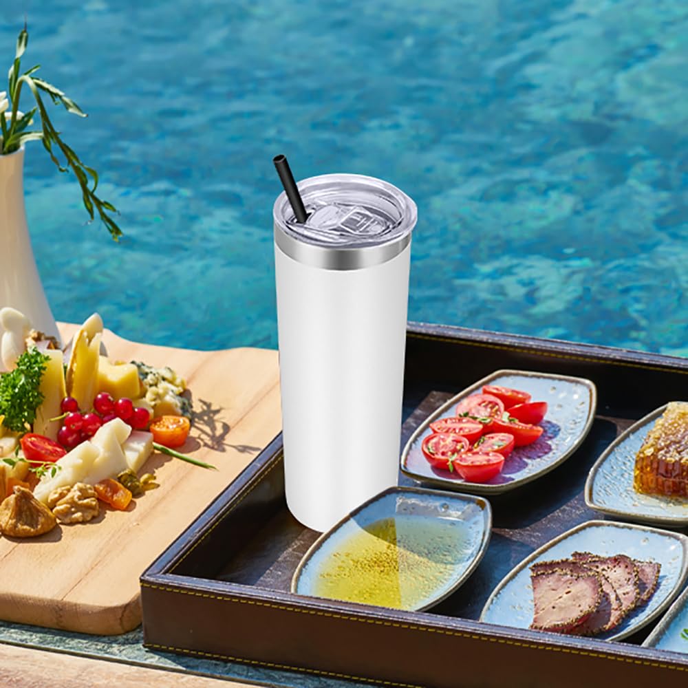 Vegond Stainless Steel Tumblers Bulk 6 Pack, 20 Oz Vacuum Insulated Skinny Tumblers With Lid And Straw, Double Wall Coffee Mug,