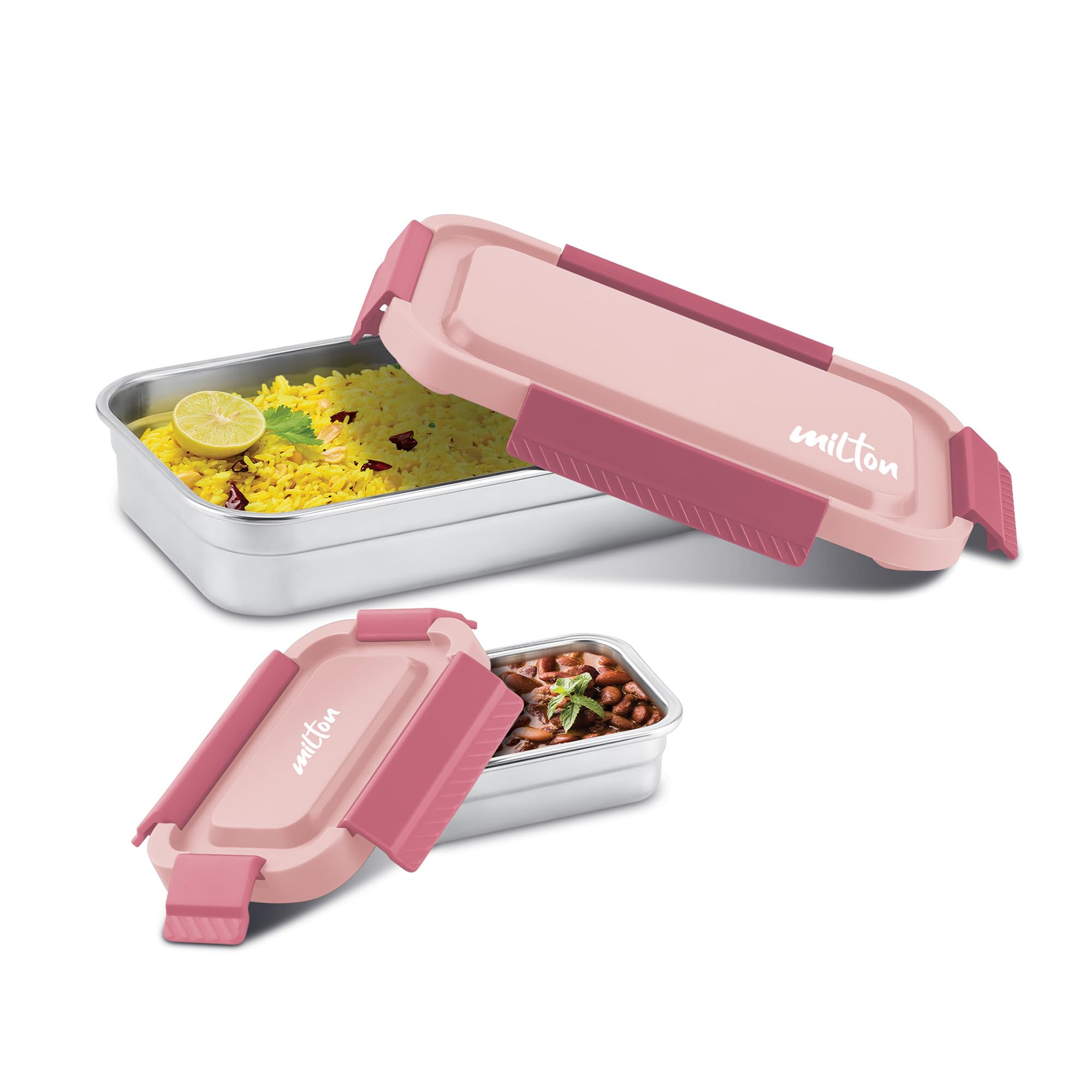 Milton Metro Meal Jr. Stainless Steel Tiffin, Set Of 2 (750 Ml,140 Ml), Pink | Food Grade | Bpa Free | Refrigerator Safe | Odour