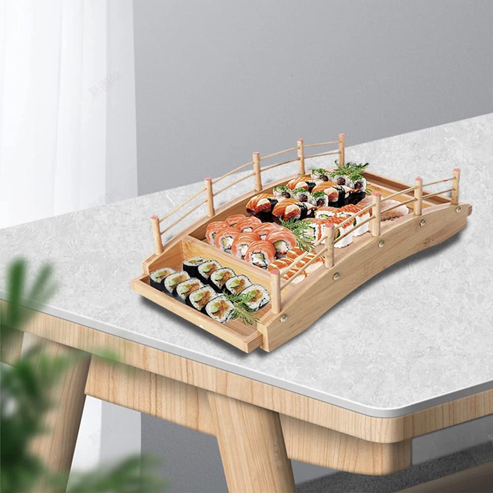 Bollaer Arch Bridge Sushi Boat, Sushi Tray Sushi Bridge Arched Bottom Sushi Sashimi Container Wooden Arched Bridge Sushi Plate S