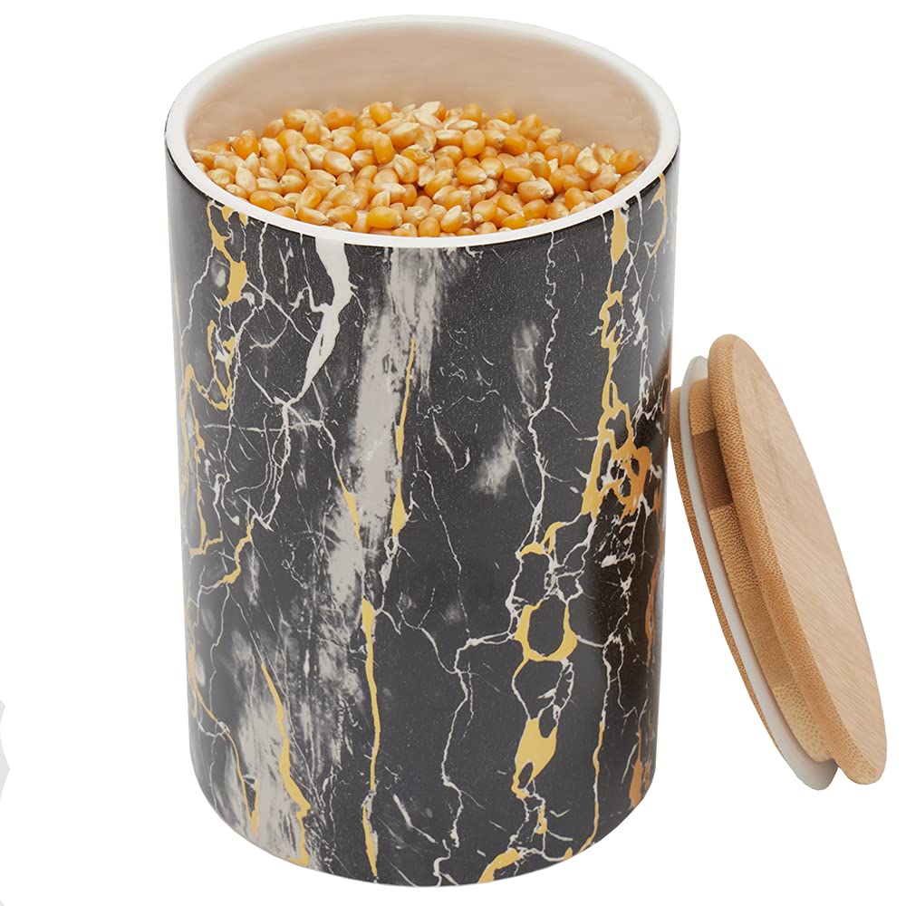 Large Marble Design Kitchen Canister (Black/Gold), By Home Basics | Modern Canister Sets For Kitchen Counter | With Bamboo Lid |