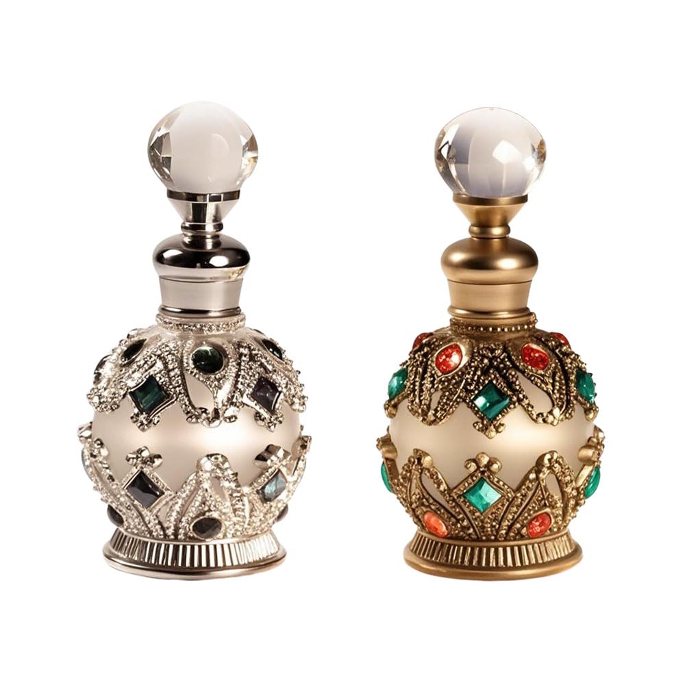 NOIAFZY 2pcs Vintage 0.51oz Enameled Glass Perfume Bottle, Refillable Essential Oil Dispenser, Unscented Round Shape for Travel 