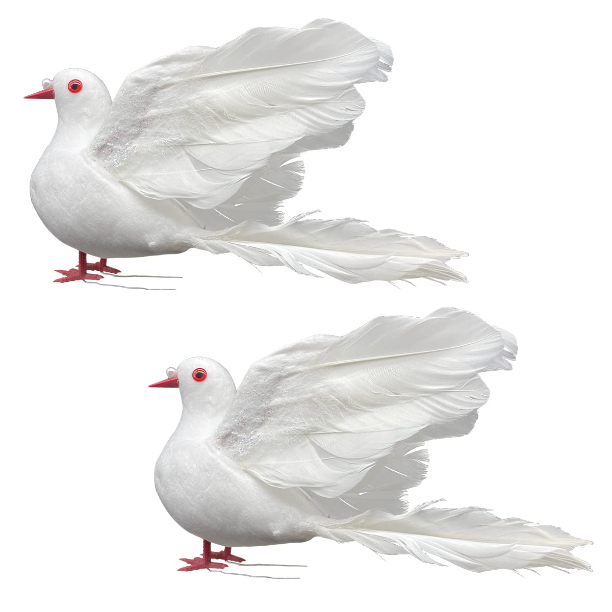 LWINGFLYER 2pcs White Flying Doves 8-Inch Artificial Simulation Foam Bird Feathered Dove for Craft Wedding Decoration Party Acce