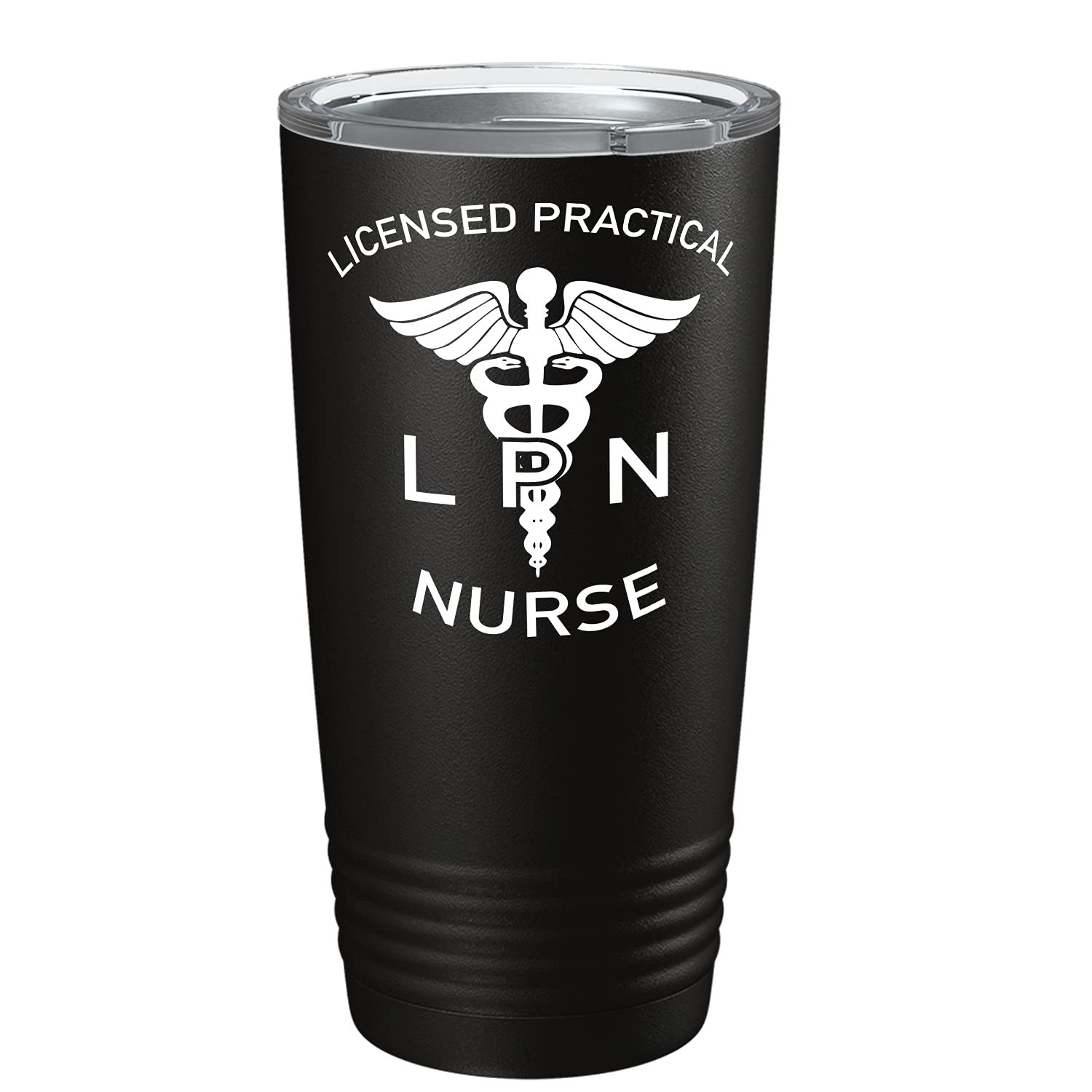 Lpn Licensed Practical Nurse On Black 20 Oz Stainless Steel Tumbler With Lid - Insulated Cup - Travel Mug