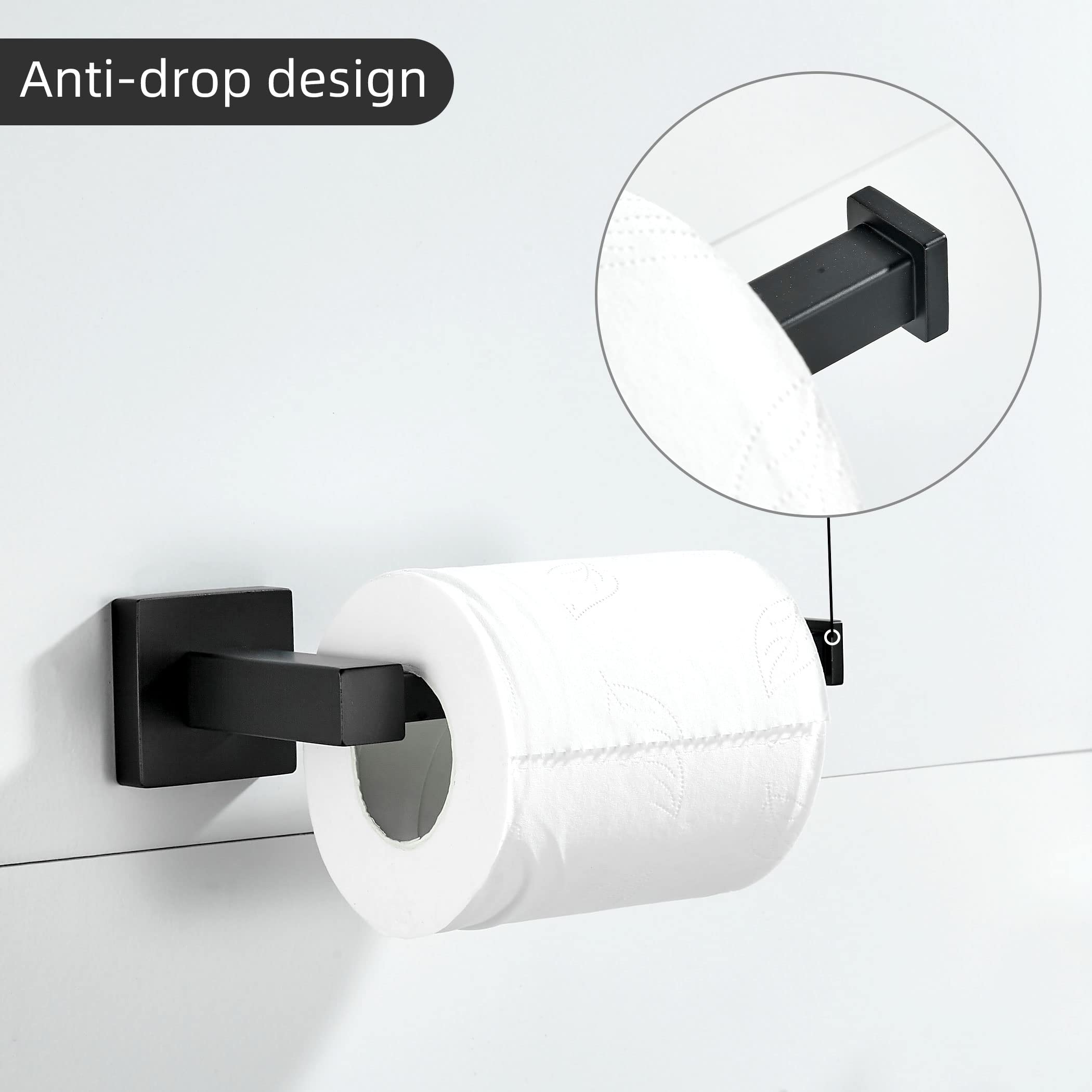Leyden Black Toilet Paper Holder Towel Ring, Matte Bathroom Hand Towel Holder Toilet Roll Holder, Modern Bath Hardware Set Wall