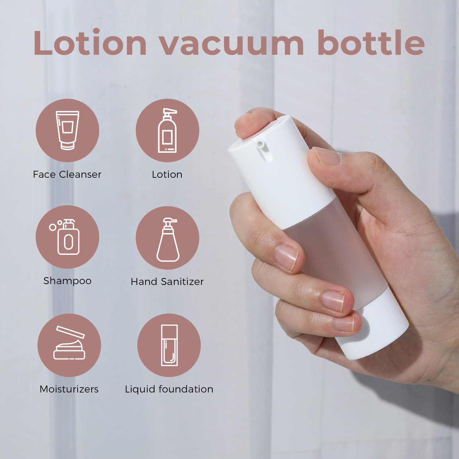 Longway 3Pcs Empty Refillable Airless Pump Bottle,Travel Foundation Containers,Airless Cosmetic Pump Bottle For Hand Sanitizer,