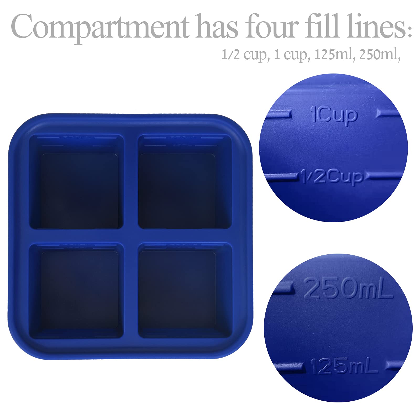Kinggrand Kitchen 1-Cup Silicone Freezer Tray With Lid - 2 Pack - Make 8 Perfect 1-Cup Portions - Easy Release Molds For Food St