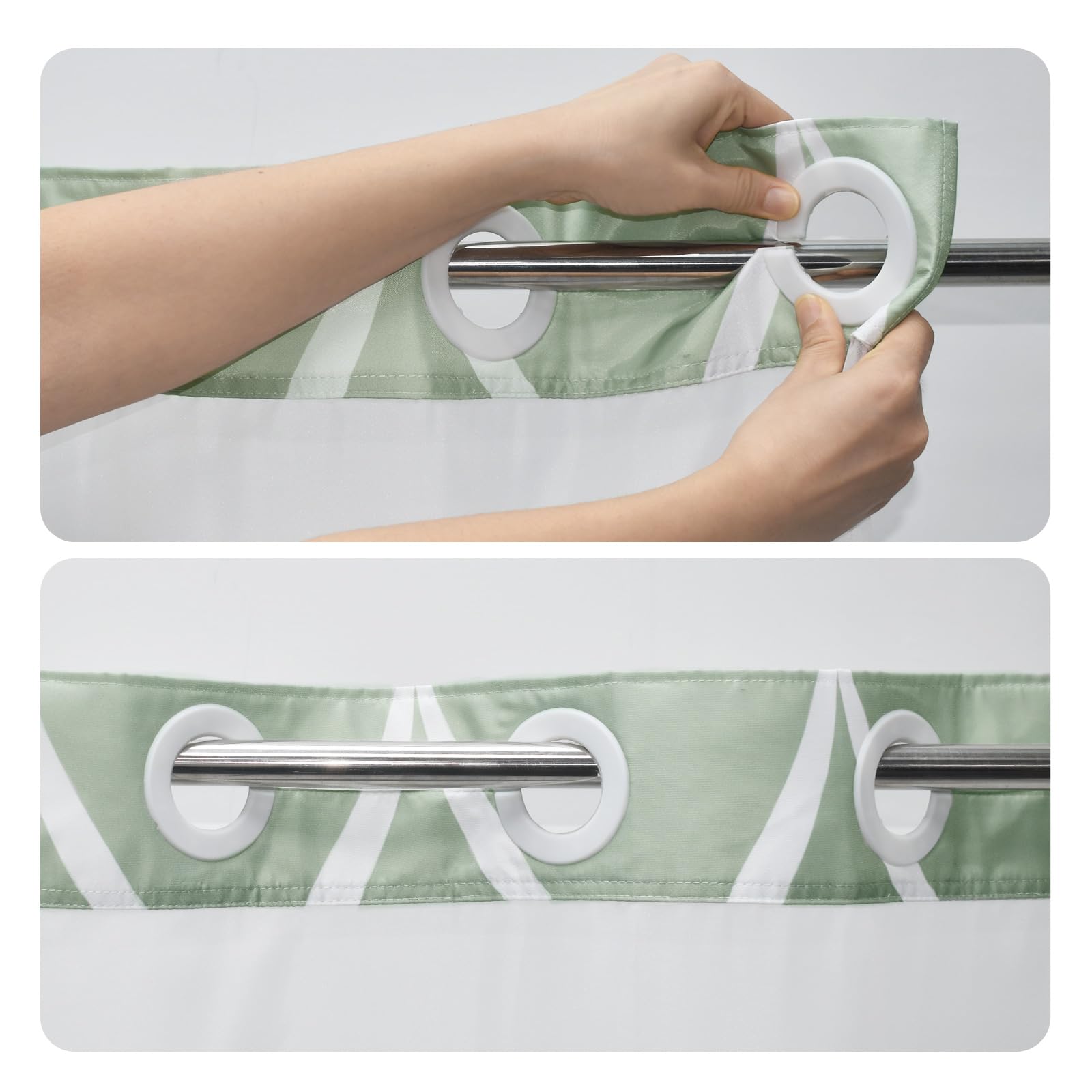 Yiatn No Hook Ombre Sage Green Shower Curtain With Snap In Fabric Liner Set - Hotel Style With See Through Mesh Top Window, Mode