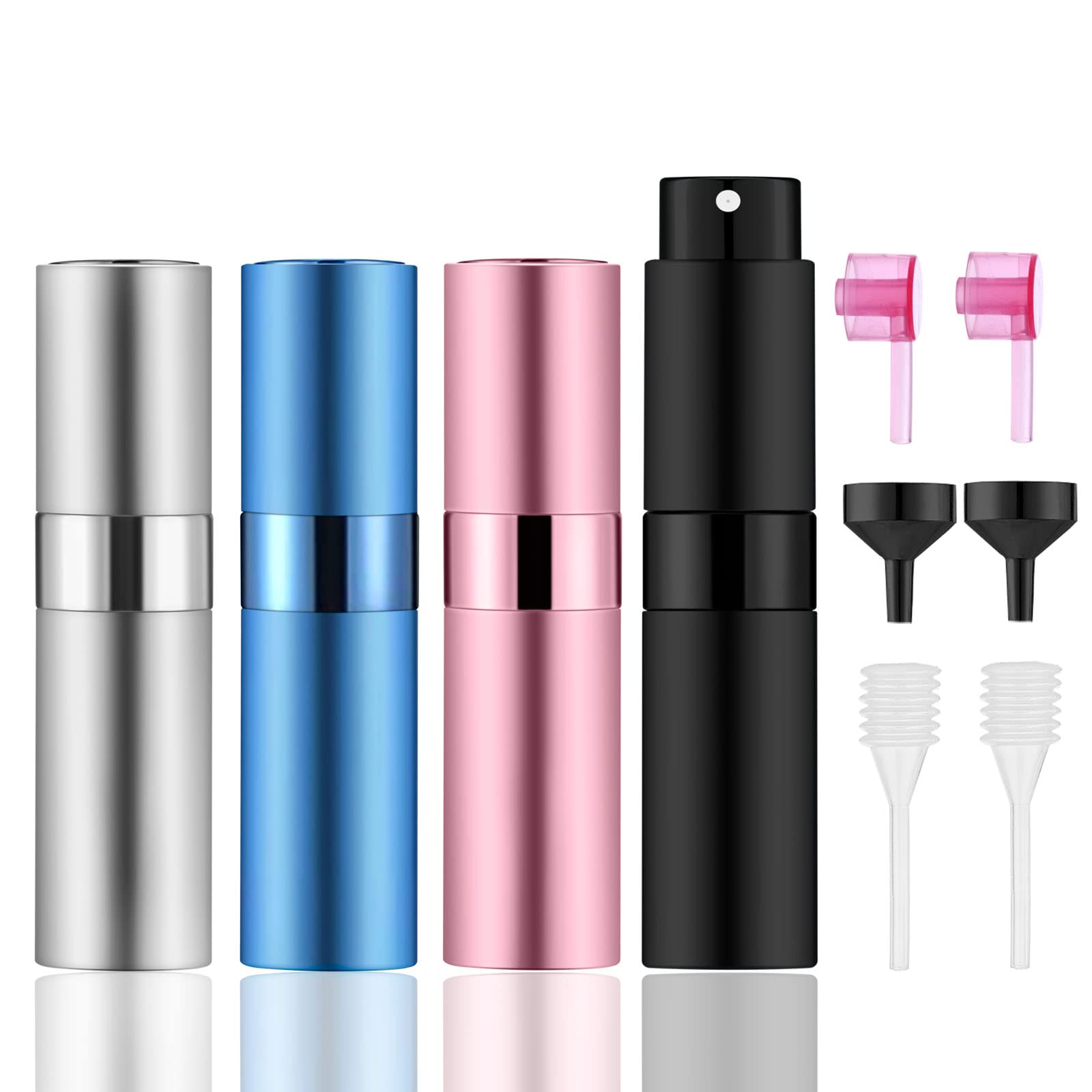 Iron Bill 4 Pcs/8Ml Portable Mini Perfume Atomizer Bottles, Empty Refillable Spray Bottle With 3 Types Of Refill Tools, Pocket T