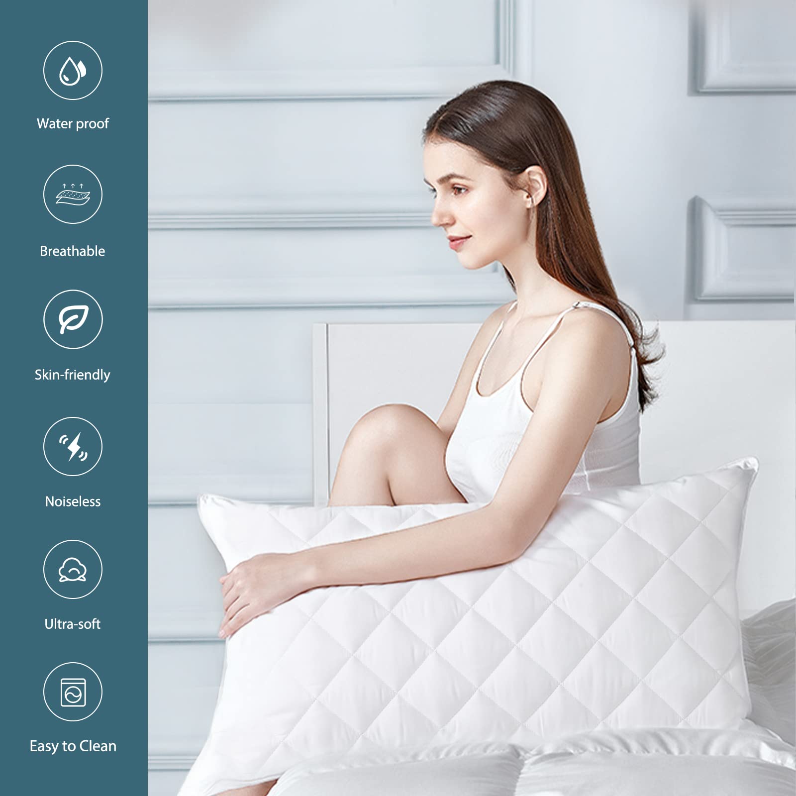 Unilibra 2 Pack Waterproof Pillow Protector Quilted Queen Size(21X30)