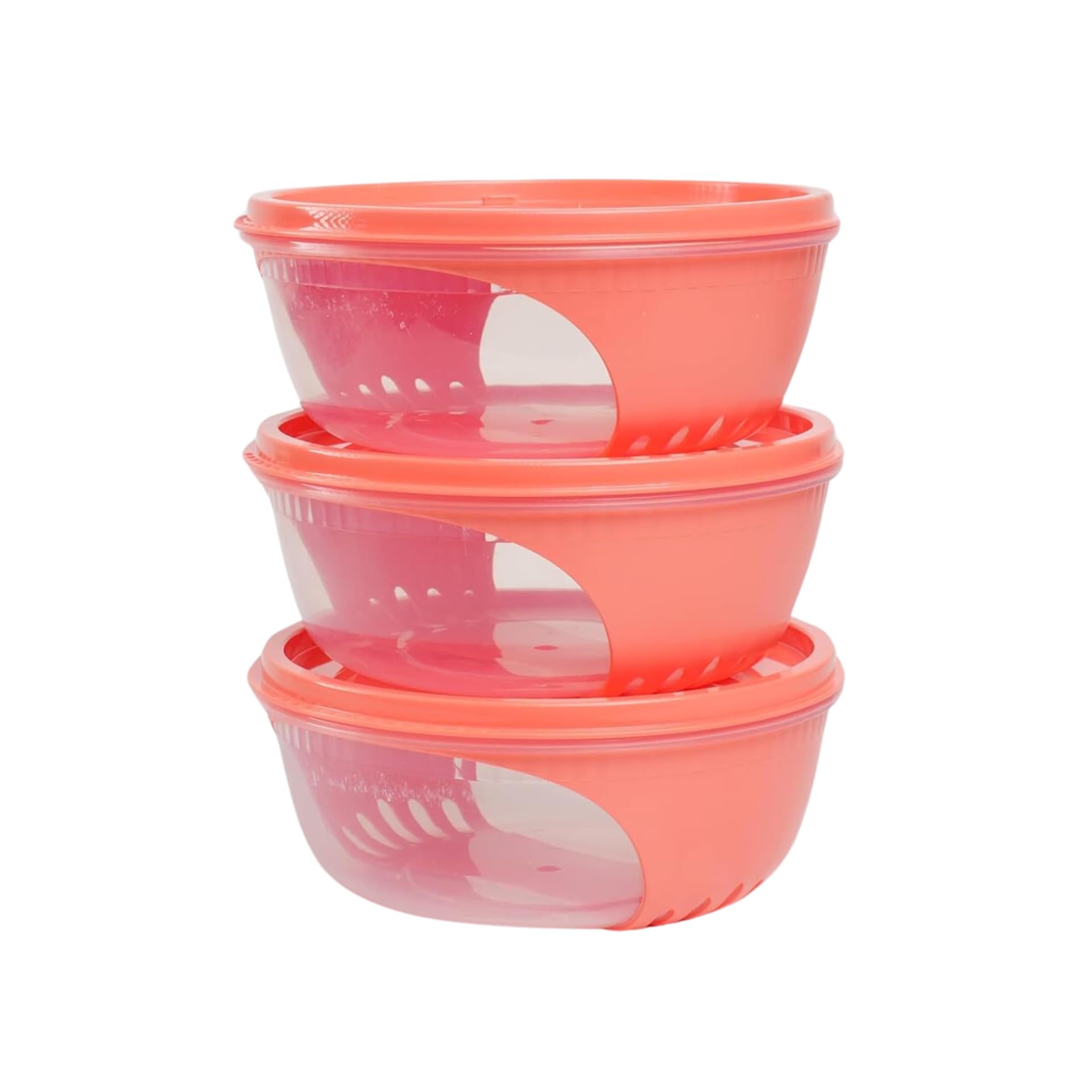 Unica Round Bowl With Lids, Air Resistant Container, FreezerSafe, Dishwasher And Microwave Safe, (Set Of 3, 450Ml, Coral)