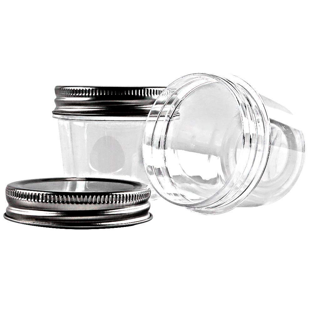 Novelinks 4 Ounce Clear Plastic Jars Containers With Screw On Lids - Refillable Round Empty Plastic Slime Storage Containers For