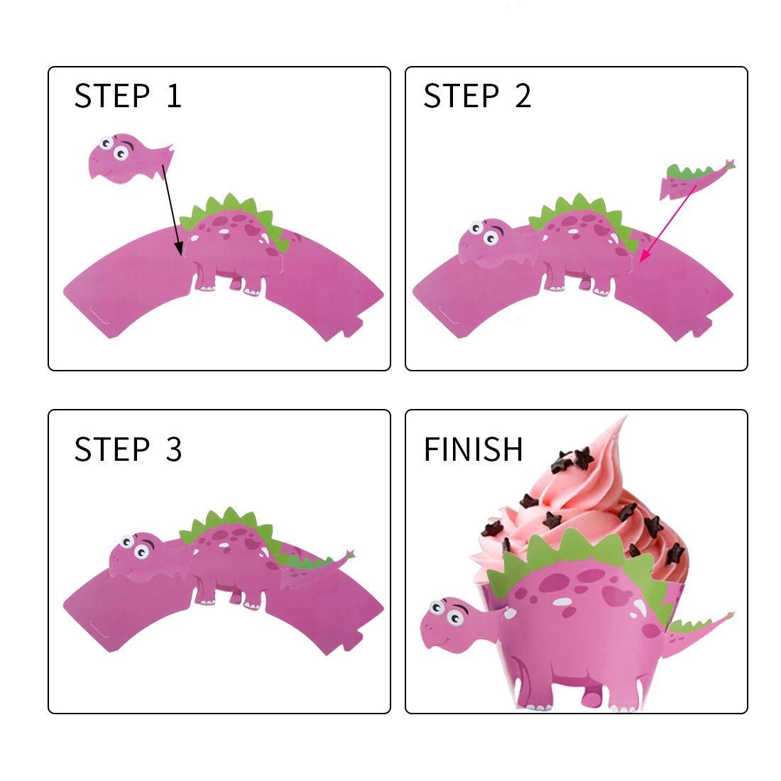 96Pcs Dinosaur Cupcake Wrappers In 6 Design Cartoon Patterns Cute Cupcake Wraps Bake Cake Paper Decorations By Ccinee