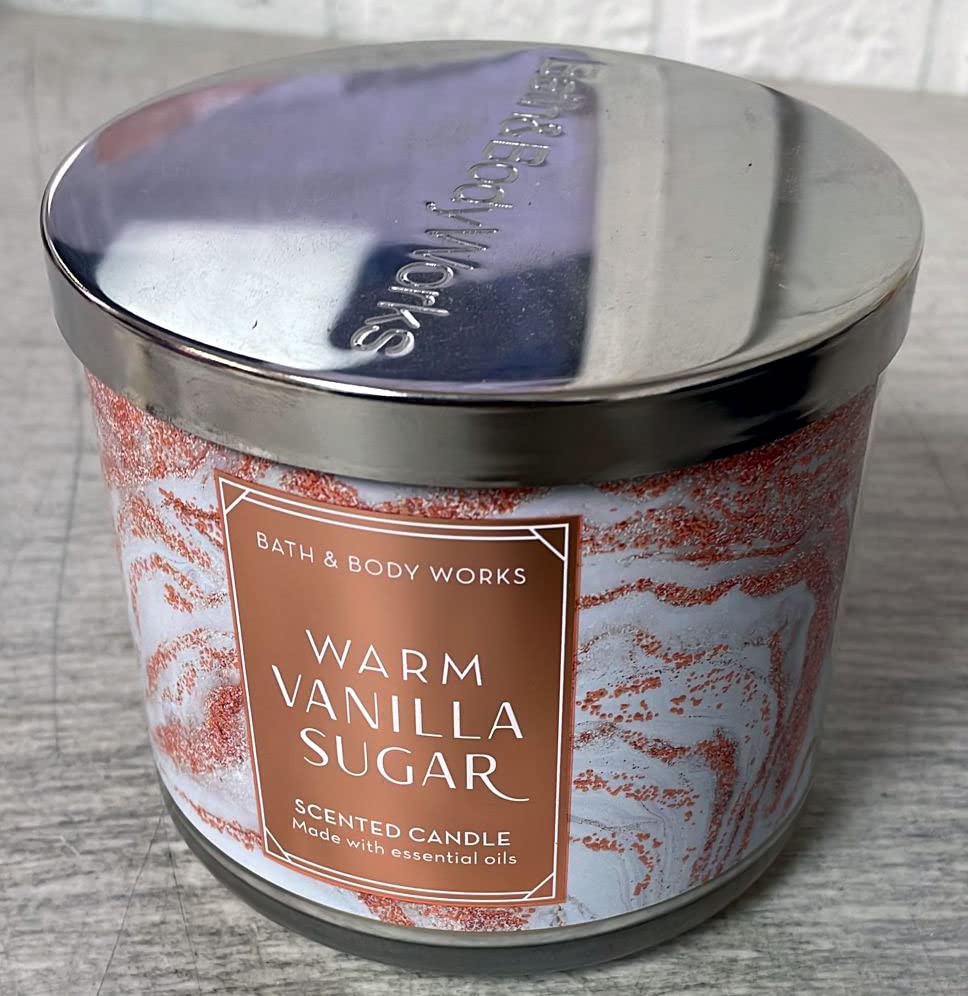White Barn Candle Company Bath and Body Works 3-Wick Scented Candle w/Essential Oils - 14.5 oz - Warm Vanilla Sugar (Vanilla, Wh