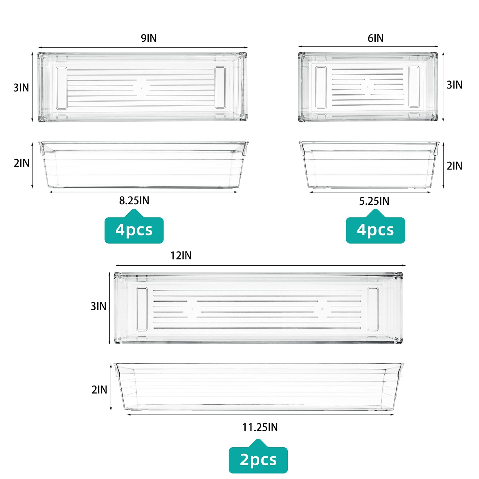 Backerysupply Clear Plastic Drawer Organizer Tray for Vanity Cabinet (Set of 10),Storage Tray for Makeup, Kitchen Utensils, Jewe