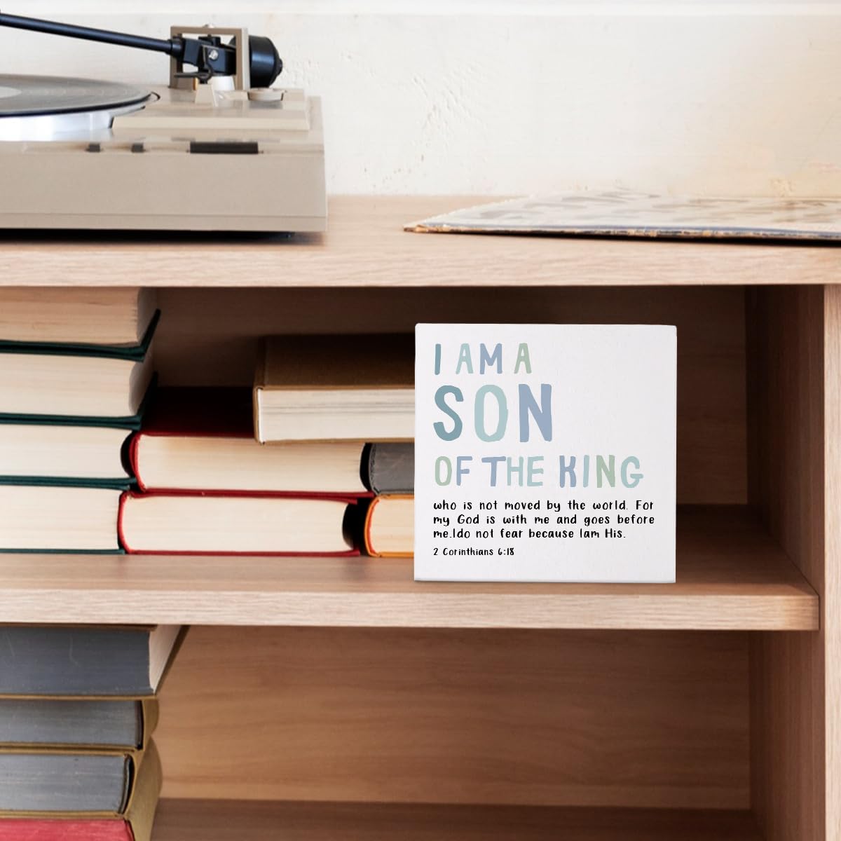 FLVGE Boy Nursery Decor, I Am A Son of The King Wooden Box Block Sign, Bible Verse Sign, 2 Corinthians 6:18 Scripture Decor for