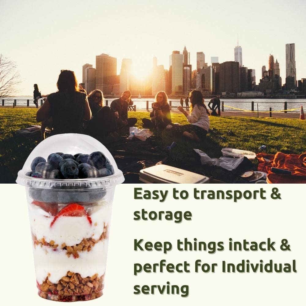 Aatriet 12 Oz Clear Plastic Parfait Cups With Insert 3.25Oz & Dome Lids No Hole - (20 Sets) Yogurt Fruit Parfait Cups, For Dips