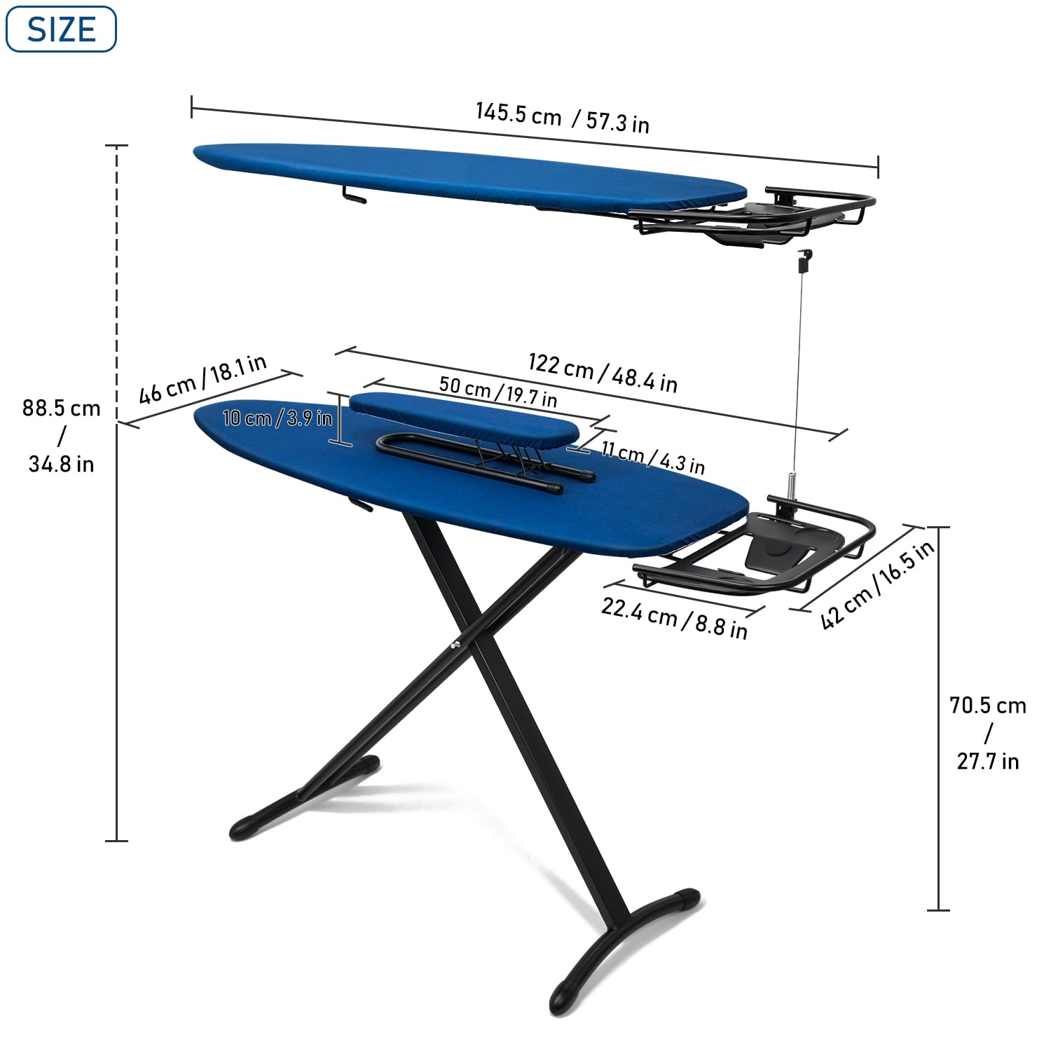 Duwee 18''x48'' Deluxe Ironing Board with Retractable Iron Rest Extra Wide Ironing Board Thicken Steel Top Board with Sleeve Board Adjustable Height T-Leg Foldable